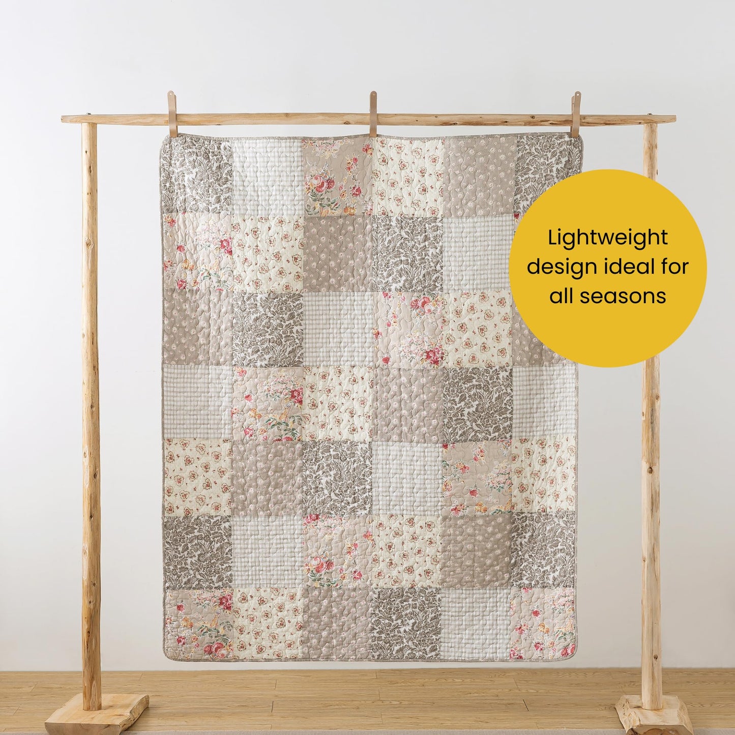 SLPR Cotton Quilted Throw Blanket, 50" x 60" Floral Farmhouse Patchwork Quilt, Shabby Chic Patchwork Throw Lap Quilt for Couch, Walk in The Cotswolds