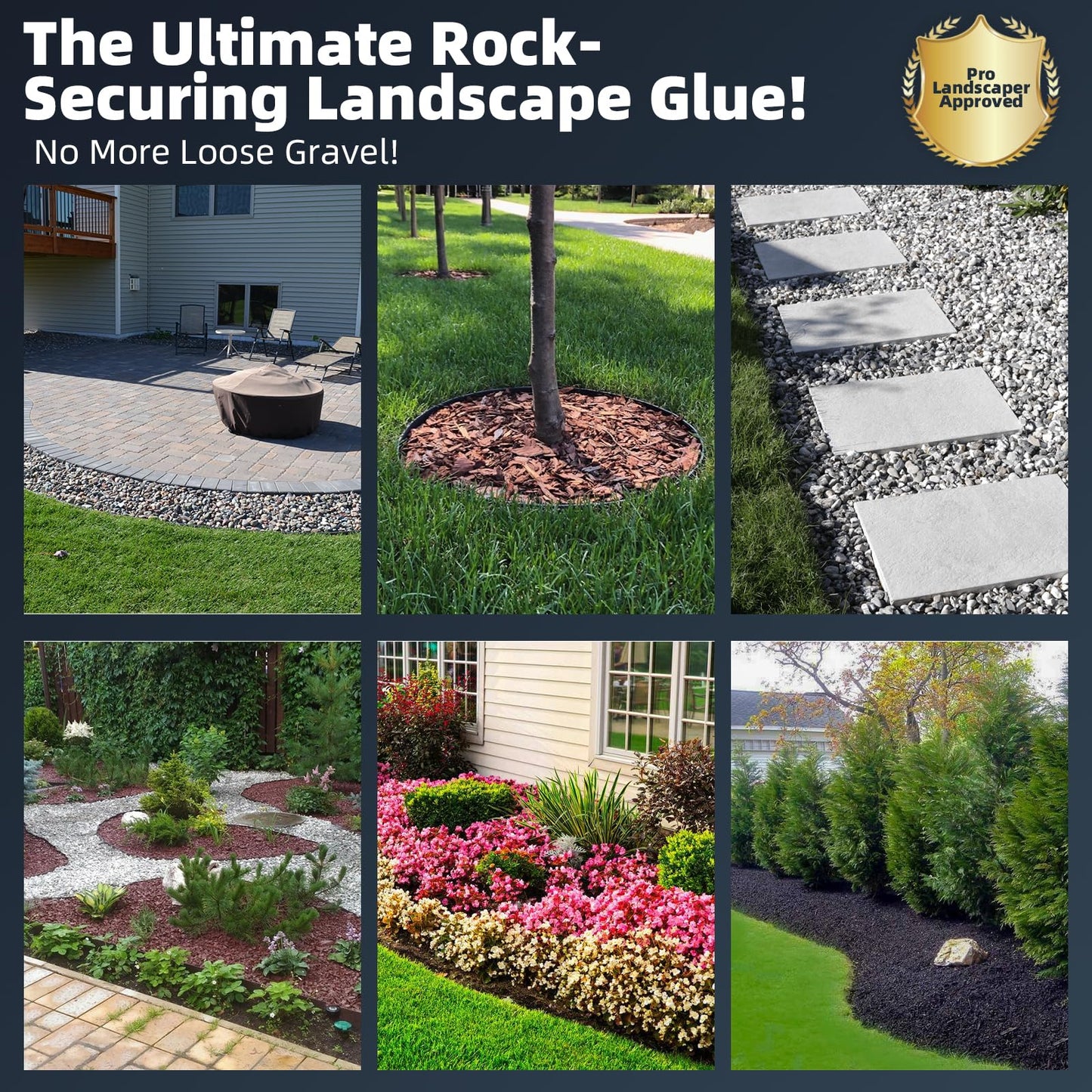 Shabebe Rock Glue for Landscaping – 2 Gallon Mulch Glue with Grip Max, Strong Adhesion& Max Coverage Gravel Binder for Rocks, Gravel & Pine Straw, Covers Up to 3X Area, Fast-Drying & Weather-Resistant
