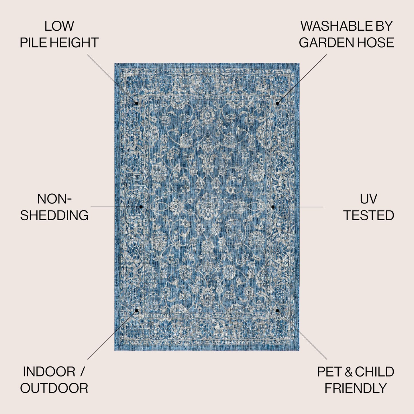JONATHAN Y Weave Floral Indoor Outdoor Area Rug 8X10 Navy/Gray, Tela Bohemian Textured for Backyard, Patio, Porch, Easy-Cleaning, High Traffic, Pet-Friendly, Non-Shedding (SMB100B-8)
