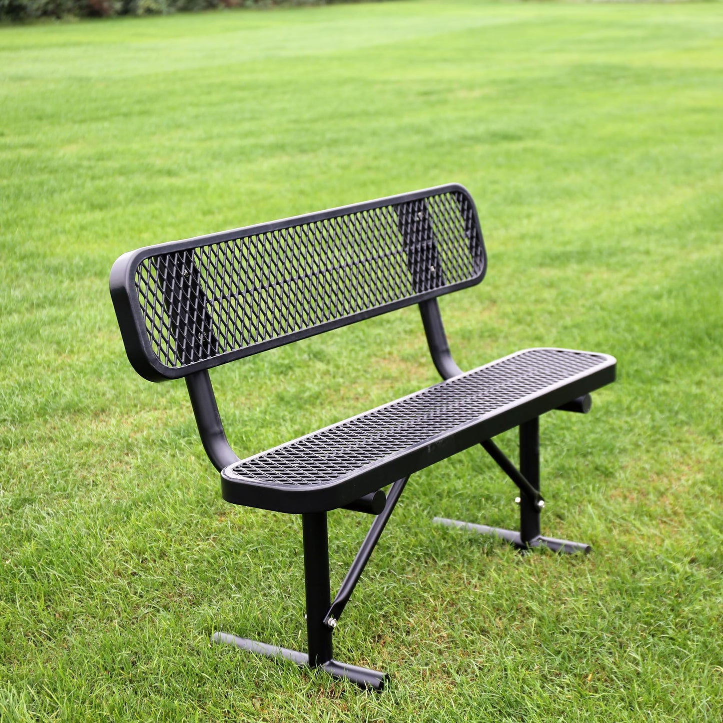 Sunnibety 4 Feet Heavy Duty Metal Park Bench for Outside, Outdoor Bench with Backrest & Portable Frame, Commercial Benches for Shopping Malls, Stores, Parks, Patios, Decks, Black