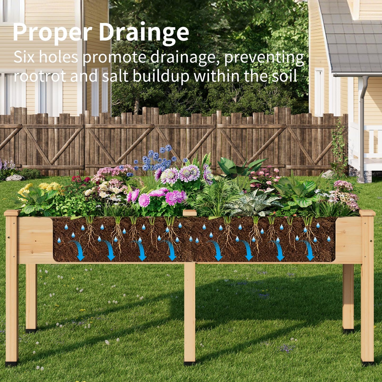ZIENLIFE Wood Raised Garden Bed, 72x24x30in Elevated Wooden Planter Box with Legs Standing Growing Bed for Backyard, Patio, Balcony with Bed Liner, 200 Pound Capacity