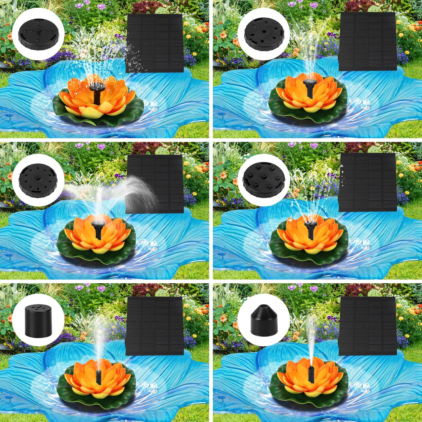 Solar Water Fountain for Bird Baths, Floating Solar Powered Water Fountain Pump for Birdbath, Garden, Pond, Pool, Outdoor Decor, Water Lily, Orange
