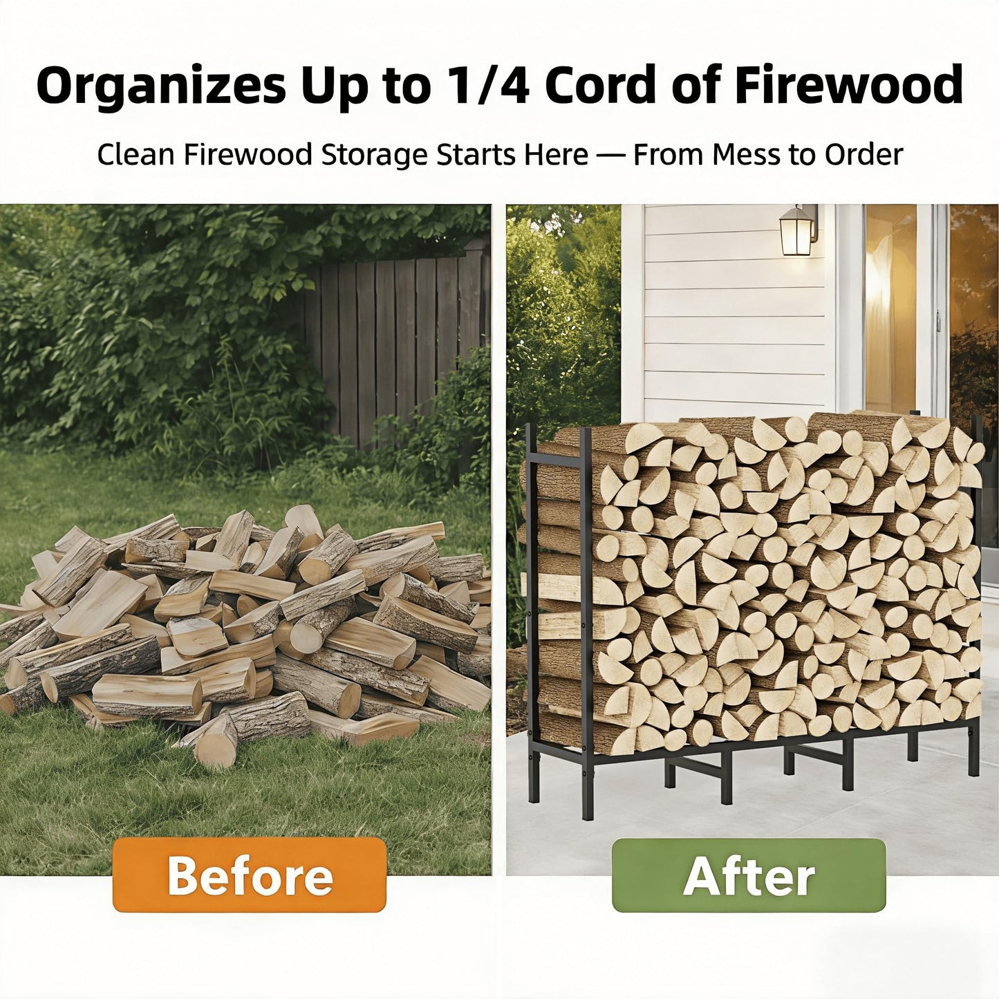 CADUKE Firewood Rack Outdoor, Adjustable 4FT to 2.64FT Heavy Duty Wood Racks for Firewood, Metal Log Rack Wood Storage for Indoor Fireplace Patio, Black