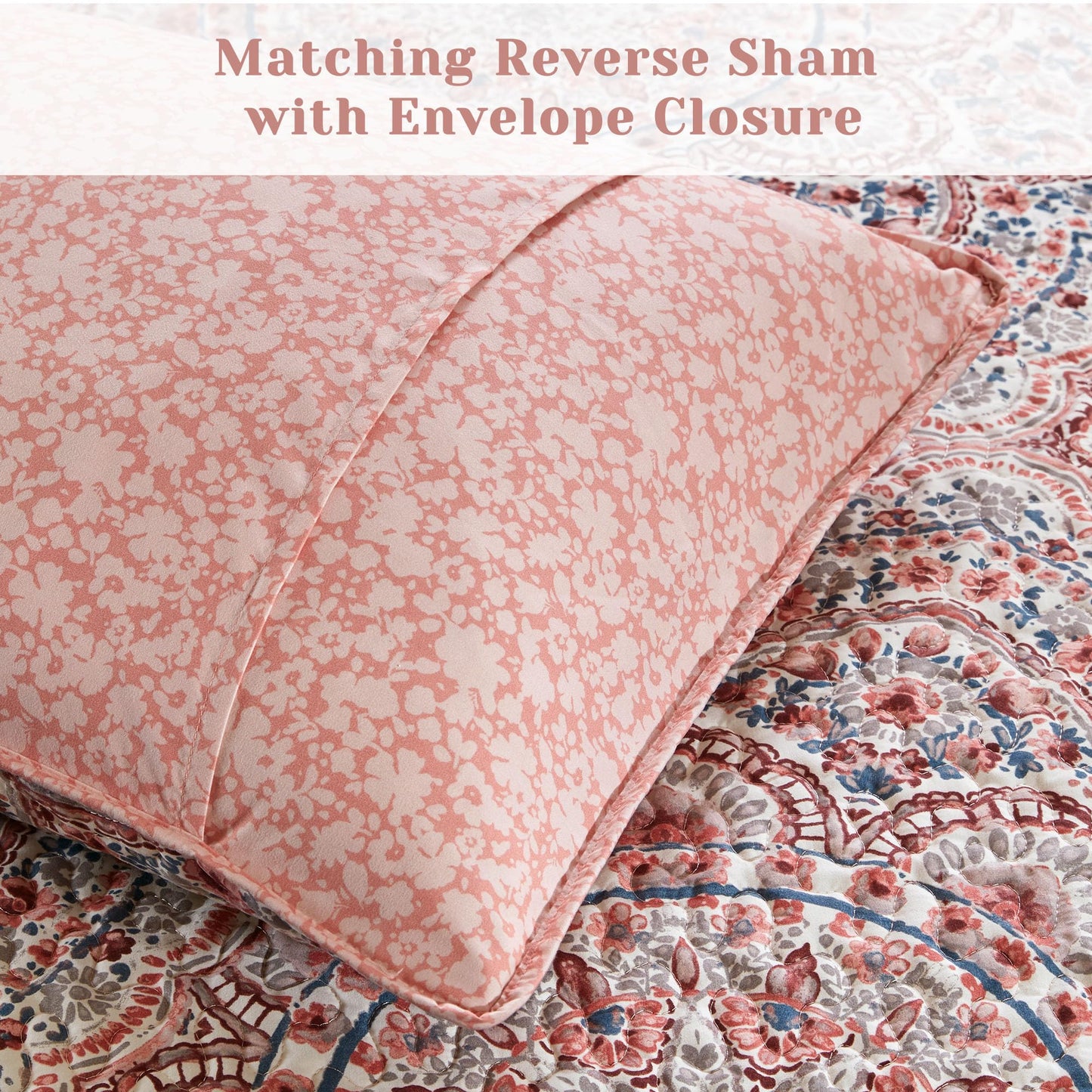 Comfort Spaces Valerie Boho Quilt Set Twin/Twin XL Pink - Soft Reversible Watercolor Medallion Bedding, Lightweight All Season Bedspread for Kids Teens Dorm Guest Room