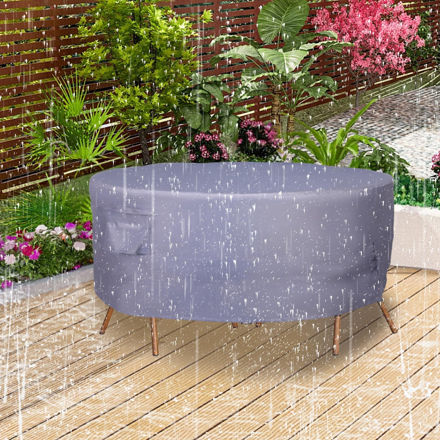 JSSunday Round Patio Furniture Cover, Heavy Duty and Waterproof for Outdoor Furniture covers, Round outdoor table cover, Patio table cover 110"DIA x 31"H Grey