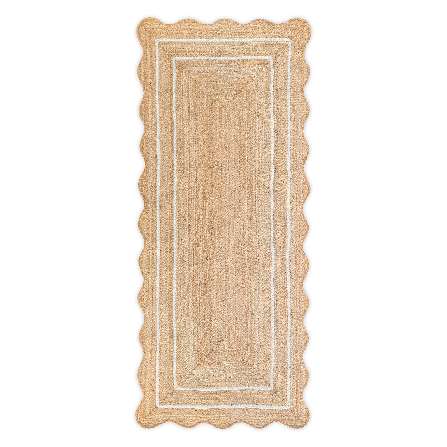 Weaving Village Wave Scalloped Natural Jute Rug - Boho Entryway Runner, Farmhouse Scallop, Off White (2'6"x8')