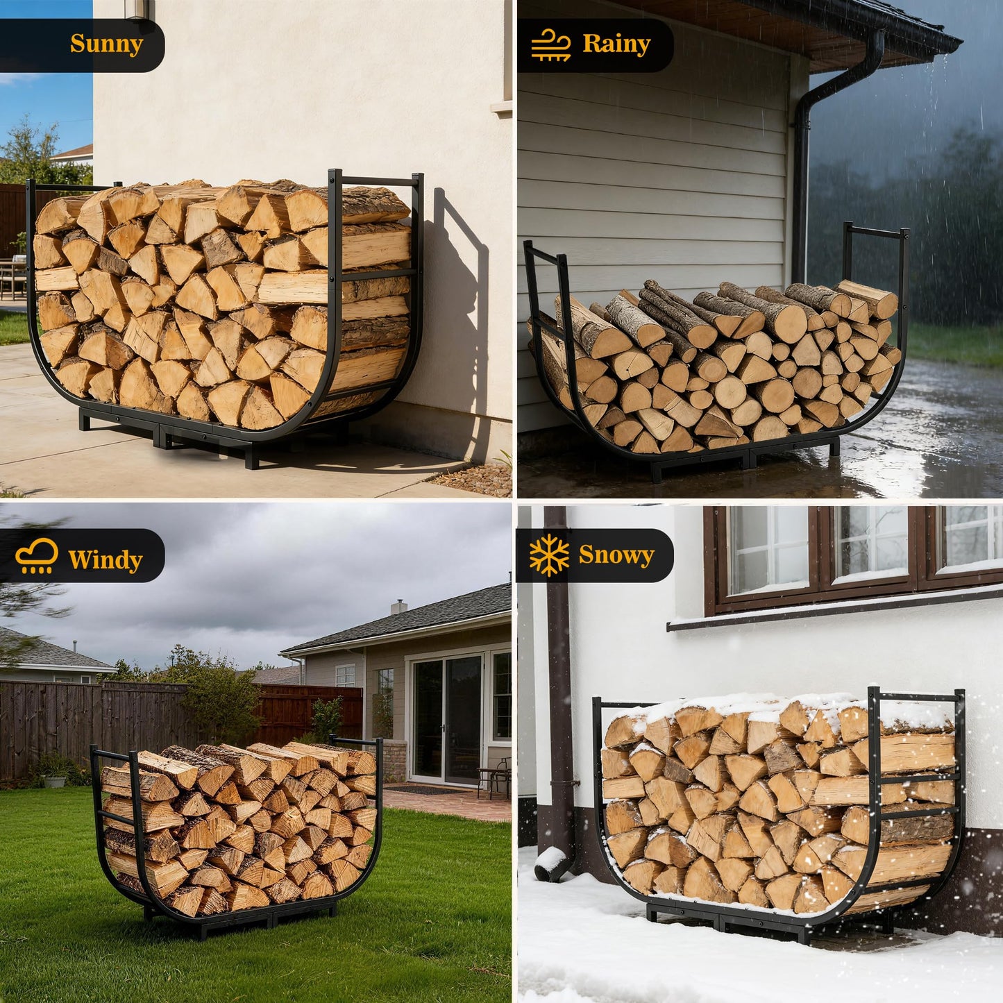 facka Curved Firewood Rack, Indoor Outdoor Log Firewood Holder, Metal Fireplace Wood Storage, Waterproof & Rustproof(Curved 40Inch Rack)
