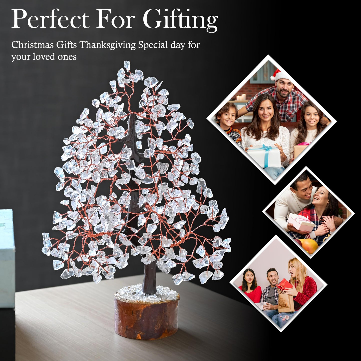 Crocon® Clear Quartz Birthday Gifts for Women, Men & Friends | Tree of Life Crystals and Healing Stones, Home & Office Decor, Money Tree, Women Gift Ideas | House Warming Gifts New Home for Mom