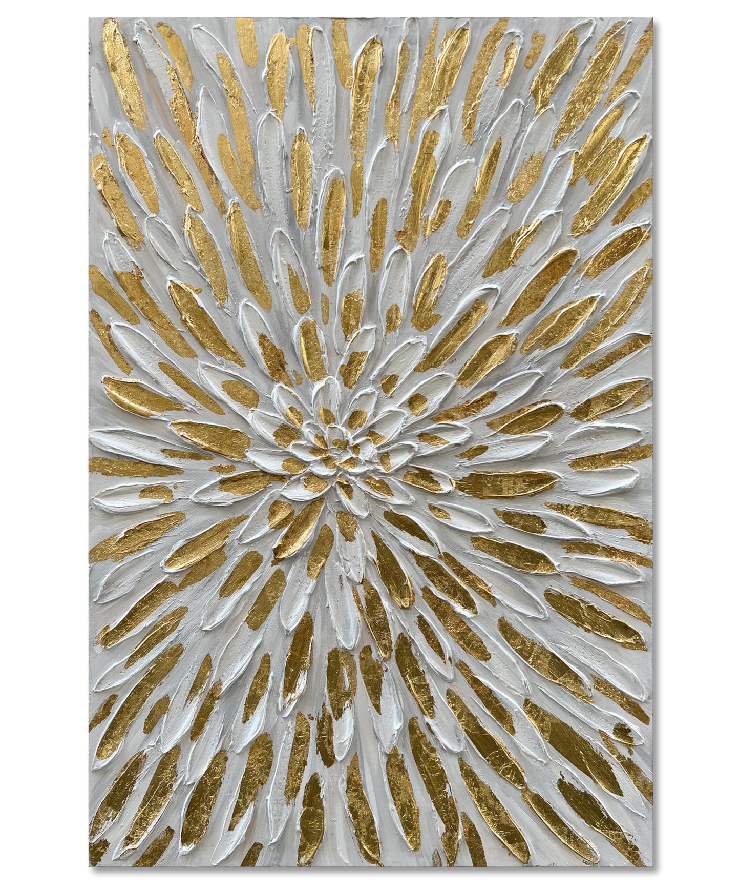 Diathou Art Hand-Painted Gold Texture Oil Painting White Flowers Modern Abstract Art Painting 45x30 inch Home Wall Decorative Art