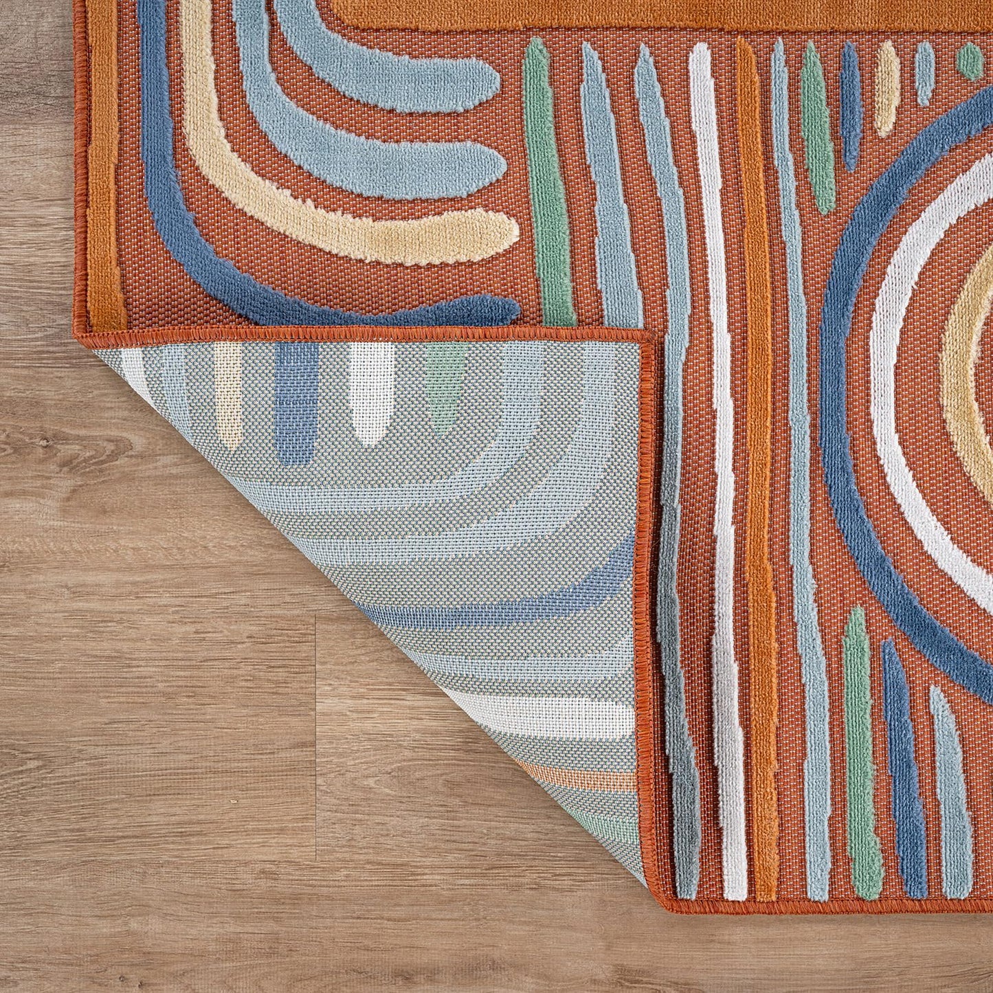 CAMILSON Indoor Outdoor Rug, Orange 8x10 Geometric Arch Striped Area Rugs for Patio and Home Areas, Easy-Cleaning Non-Shedding Living Room, Garden and Deck Washable Outside Carpet (8 x 10)