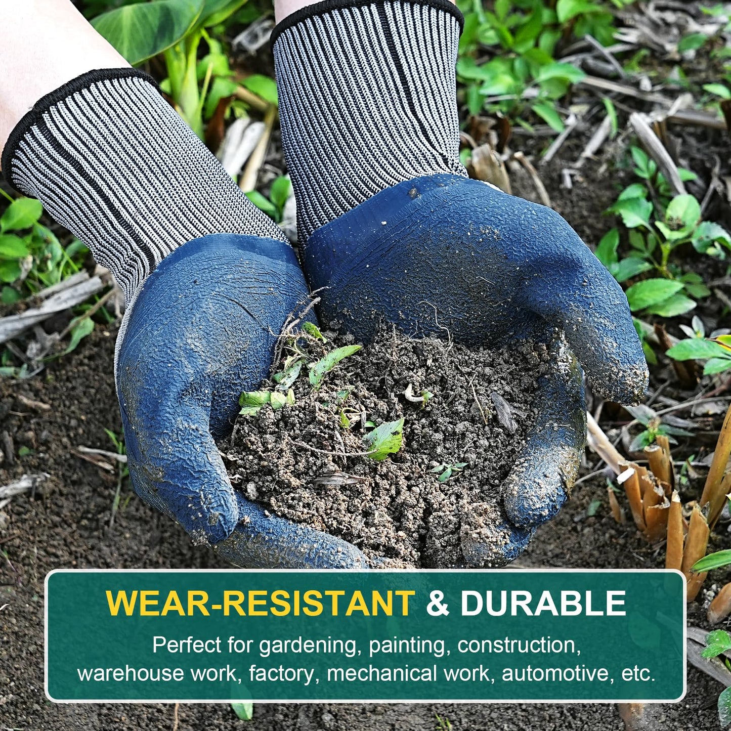 Trifabricy Garden Gloves for Women Men - 6 Pairs Breathable Hard-wearing Latex Coated Gardening Gloves for Women, Indoor/Outdoor Protective Working Gloves with Grip, Blue & Grey