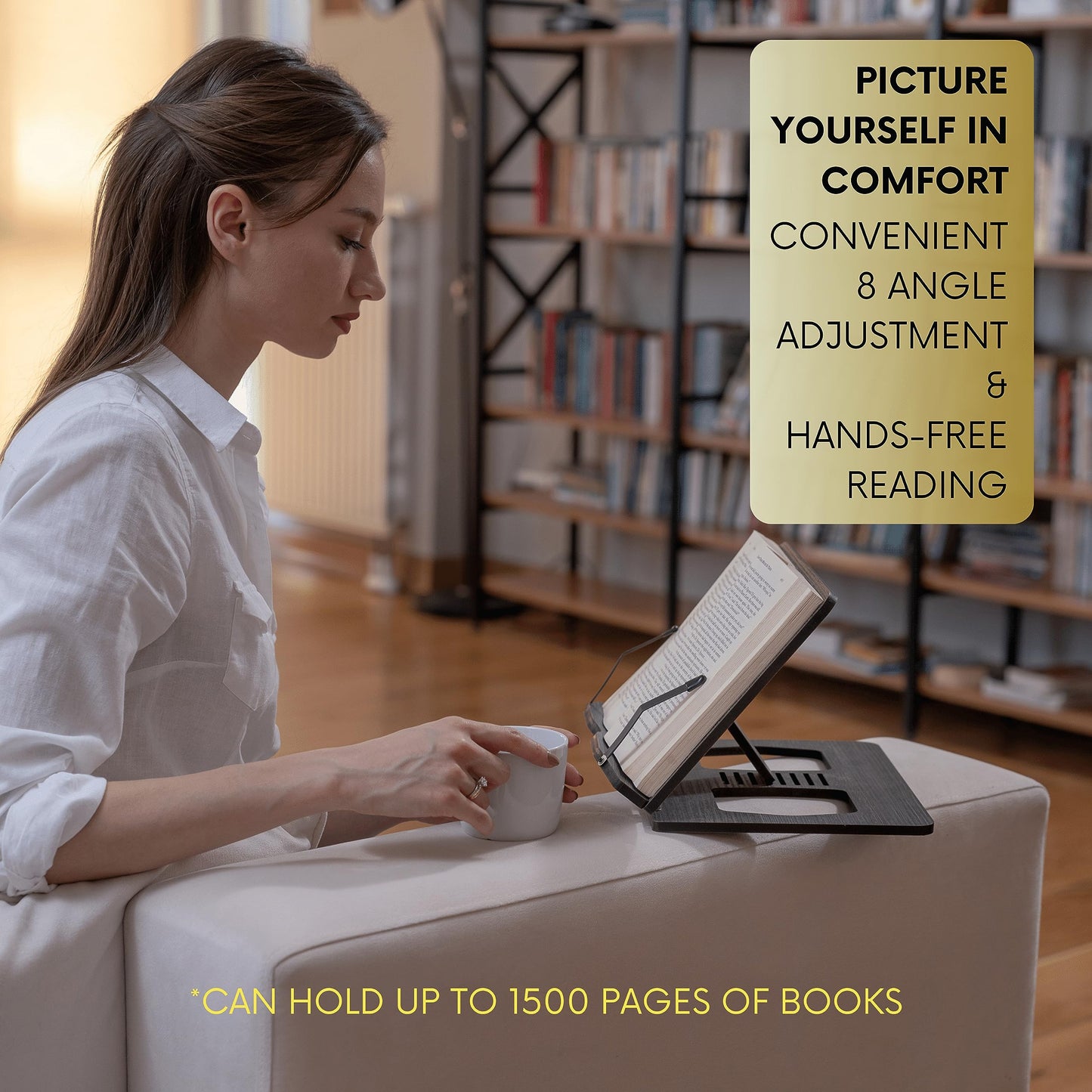 Vigo Wood Book Stand, Book Holder, Reading Stand, Cookbook Holder, Recipe Book Stand, Wooden Book Stands for Reading, Cookbook Stand for Kitchen, Book Holder for Reading in Bed (Walnut)