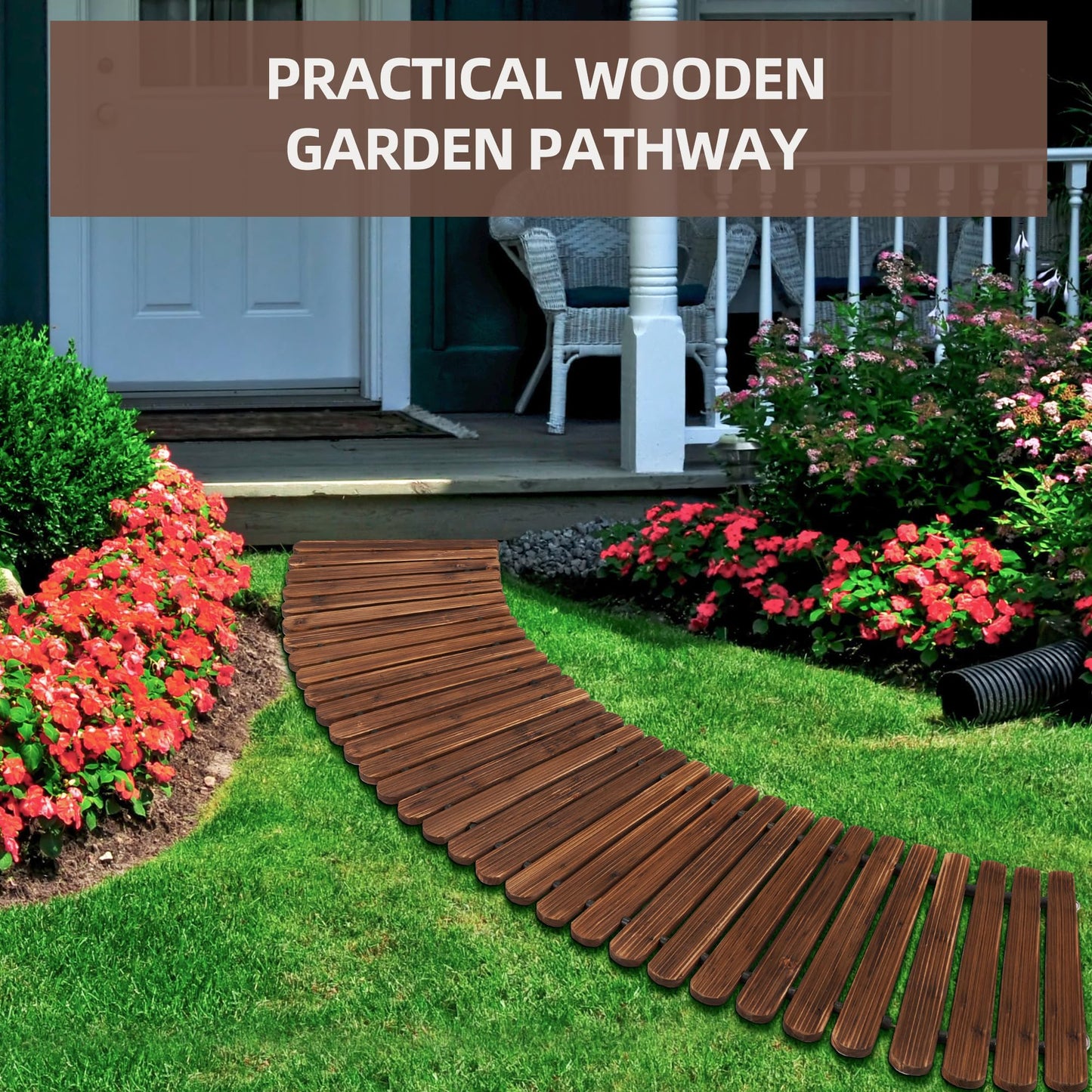 Spurgehom 7FT Wooden Pathway, Roll Out Cedar Curved Walkway, Patio Path Boardwalk Walkways,Weather-Resistant Outdoor Path for Backyard, Beach & Wedding Events