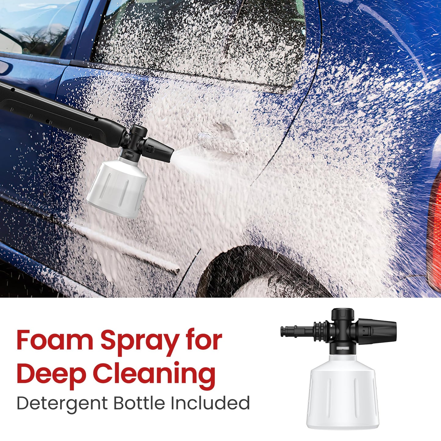 Electric Pressure Washer, 2.5 GPM Power Washer with Foam Cannon, Electric High Pressure Washer with 4 Quick Connect Nozzles for Cars, Driveways, Fences, Patios, Home Cleaning