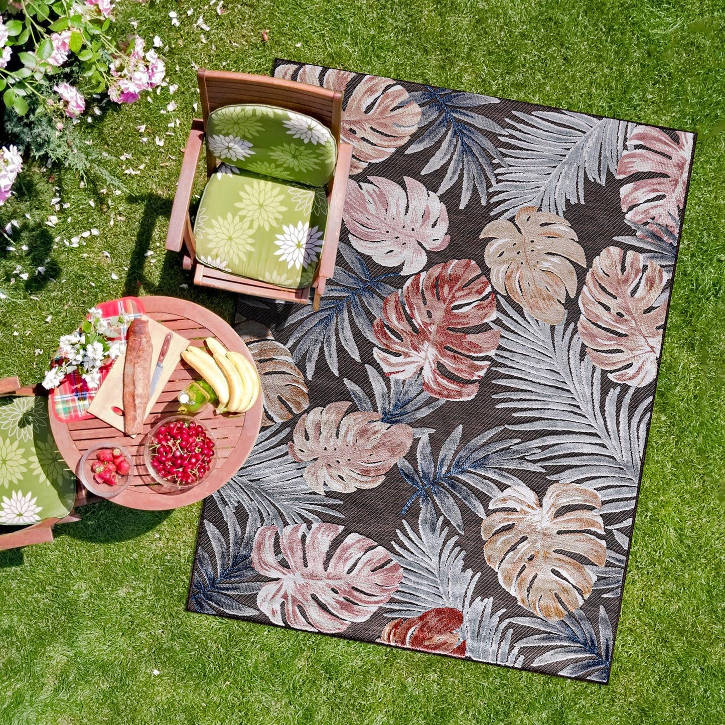 CAMILSON Indoor Outdoor Rug, Brown 7’10”x10’ Leaf Tropical Botanical Area Rugs for Indoor and Outdoor patios, Easy-Cleaning Non-Shedding Living Room, Garden and Kitchen Washable Outside Carpet (8x10)