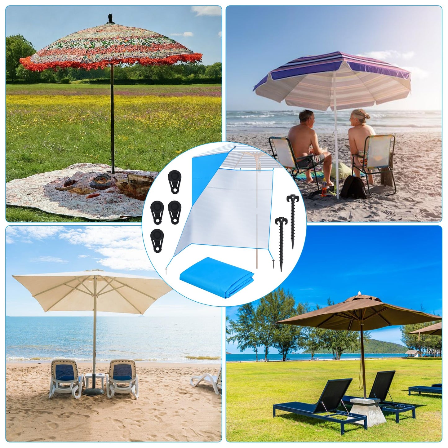 Bylion Large 5.9 x 9.8ft Umbrella Side Shade-UPF50+ Sidewall Accessory for Portable Beach Umbrella Removable Shelter Wall to Block Sun, Wind, & Rain - Waterproof SunWall for Universal Canopy Sunshade
