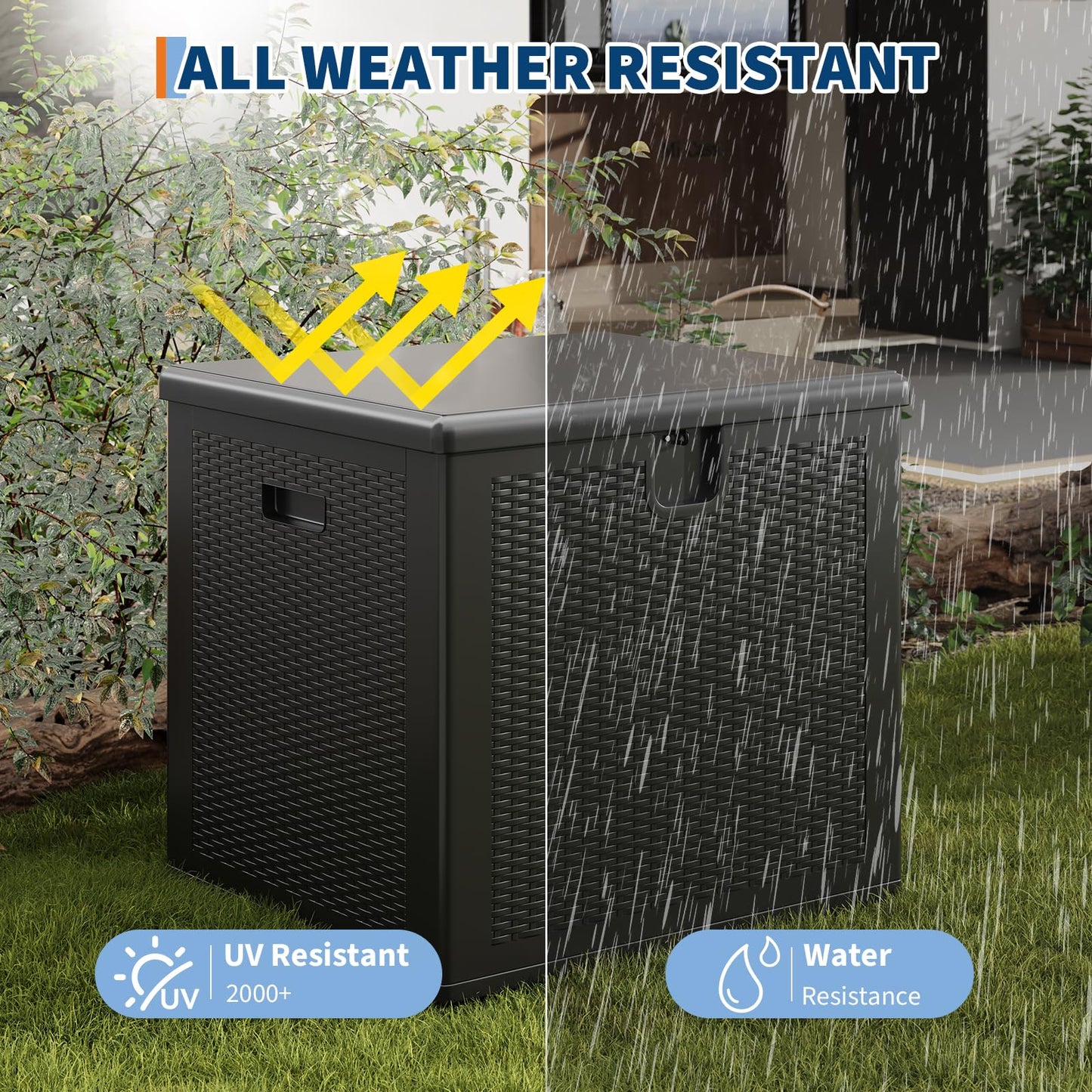 Garvee 80 gal Outdoor Storage Box, Large Waterproof Resin Deck Box Indoor Outdoor Use, Lockable UV Resistant Storage Bin for Patio, Garden, Cushions, Tools, Equipment, Black