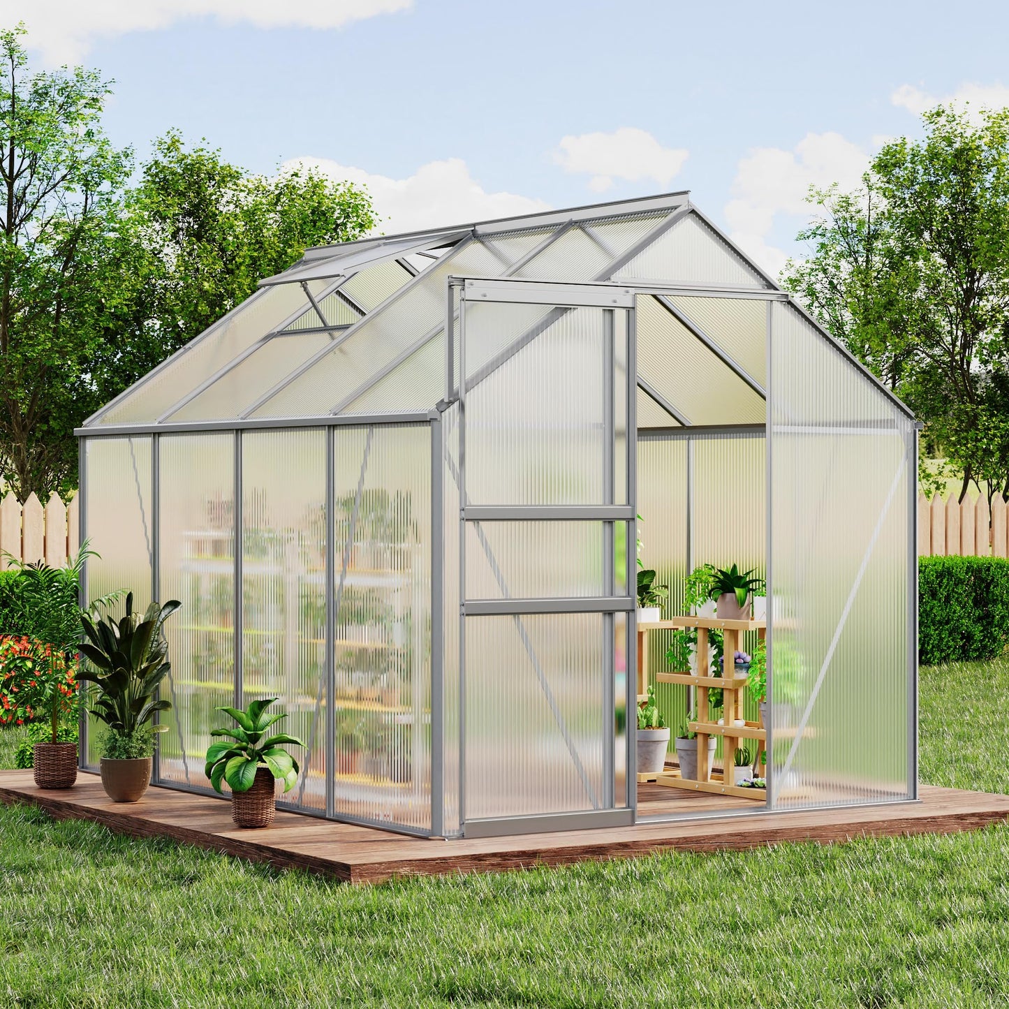 GAOMON Greenhouses, Large Walk in Greenhouses for Outdoors and Garden Planting, Polycarbonate Greenhouse with Enhanced Aluminum Frame, Adjustable Roof Vent ＆ Sliding Door for Winter Use(White, 6*8FT)