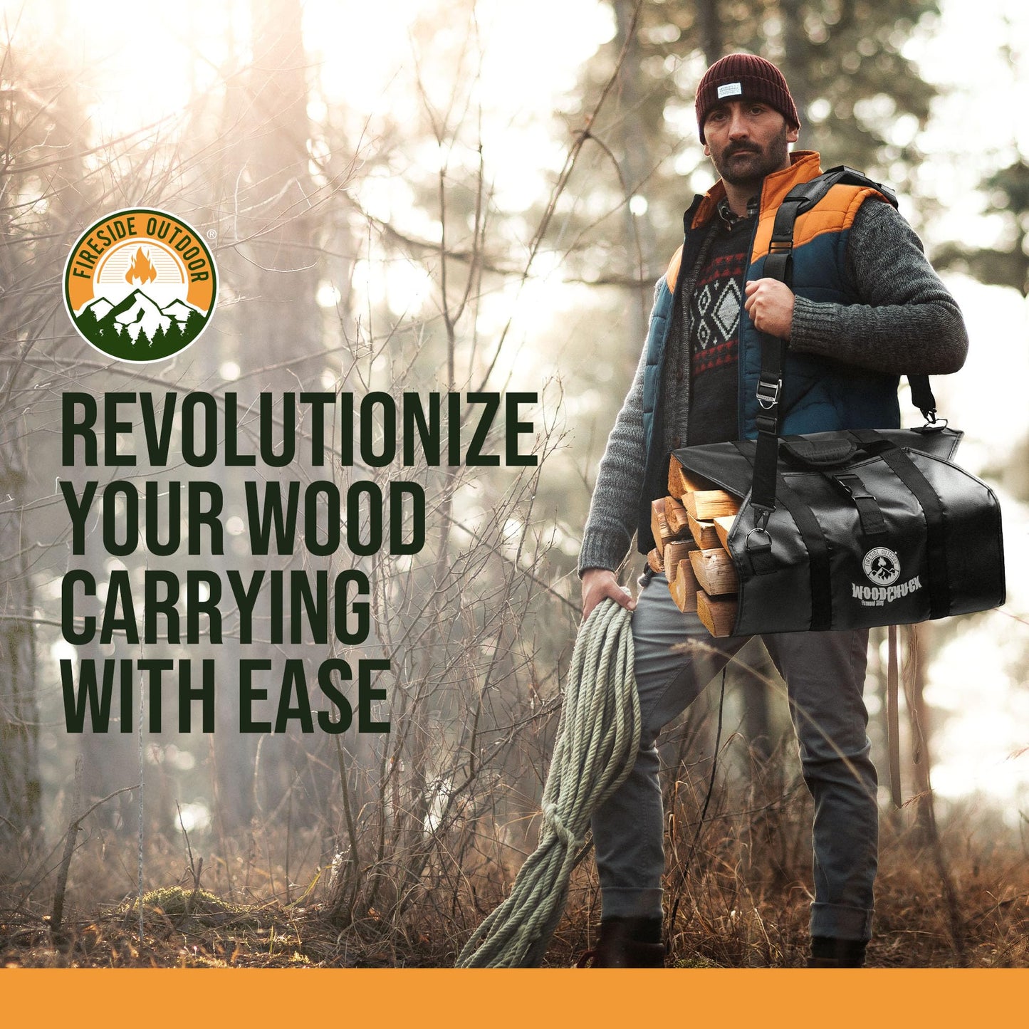 Fireside Outdoor Woodchuck Vinyl Firewood Sling - Firewood Carrier, Log Carrier for Firewood, Fire Wood Carrier Tote, Wood Carrier for Firewood Bag, Wood Carrying Bag, Firewood Carry Bag, Log Tote