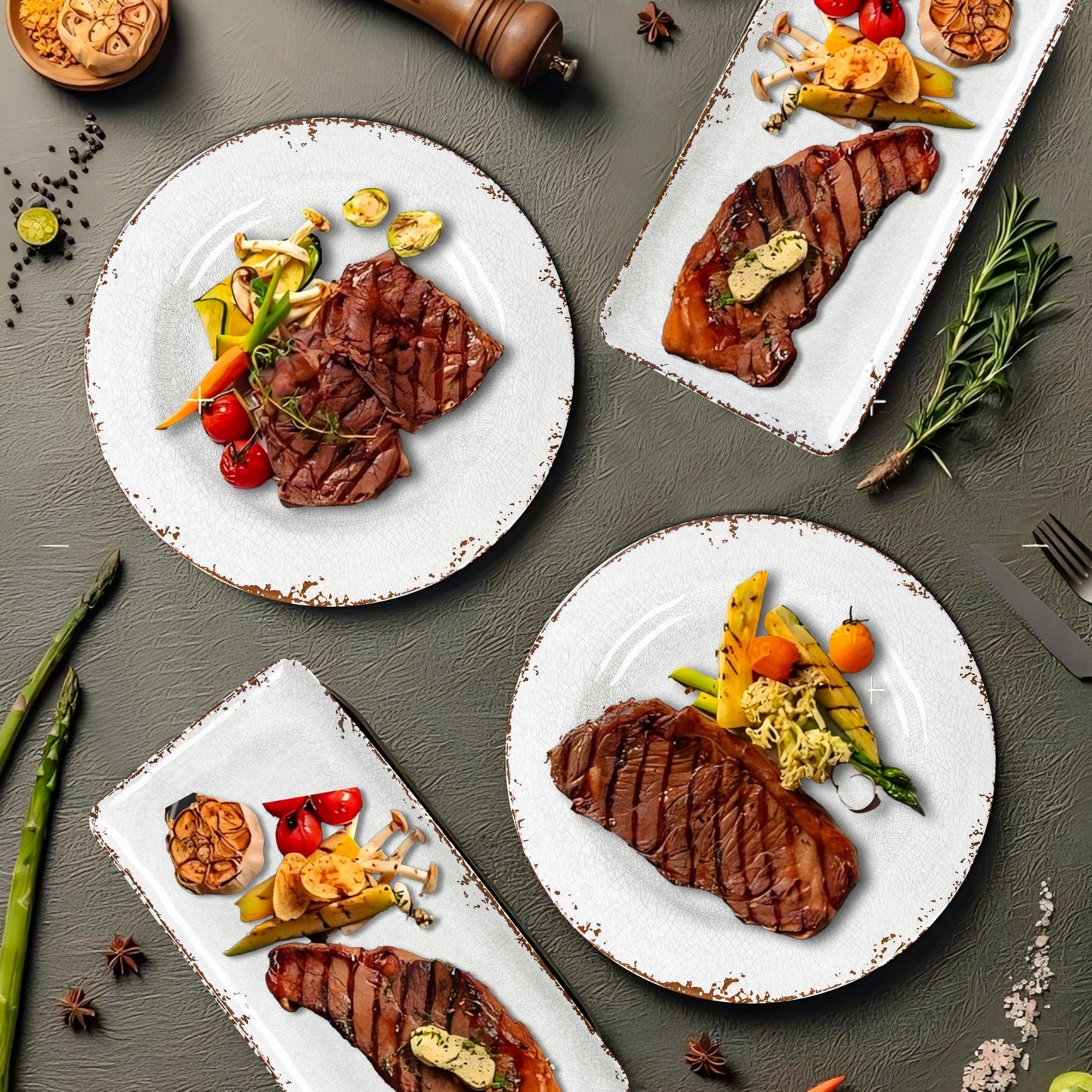 ZAROCRUS 4-Pack 14" x 7" White Serving platter Set, Reusable Farmhouse Melamine Serving Platters for Cookie, Appetizer, Charcuterie, Snack, Party Food Display - Stackable Kitchen CounterTop Tray.