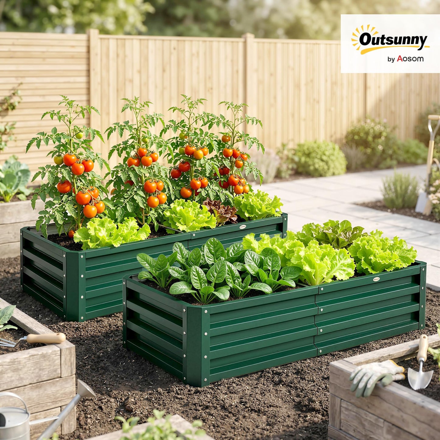 Outsunny Galvanized Raised Garden Bed, 4' x 2' x 1' Metal Planter Box, for Growing Vegetables, Flowers, Herbs, Succulents, Green