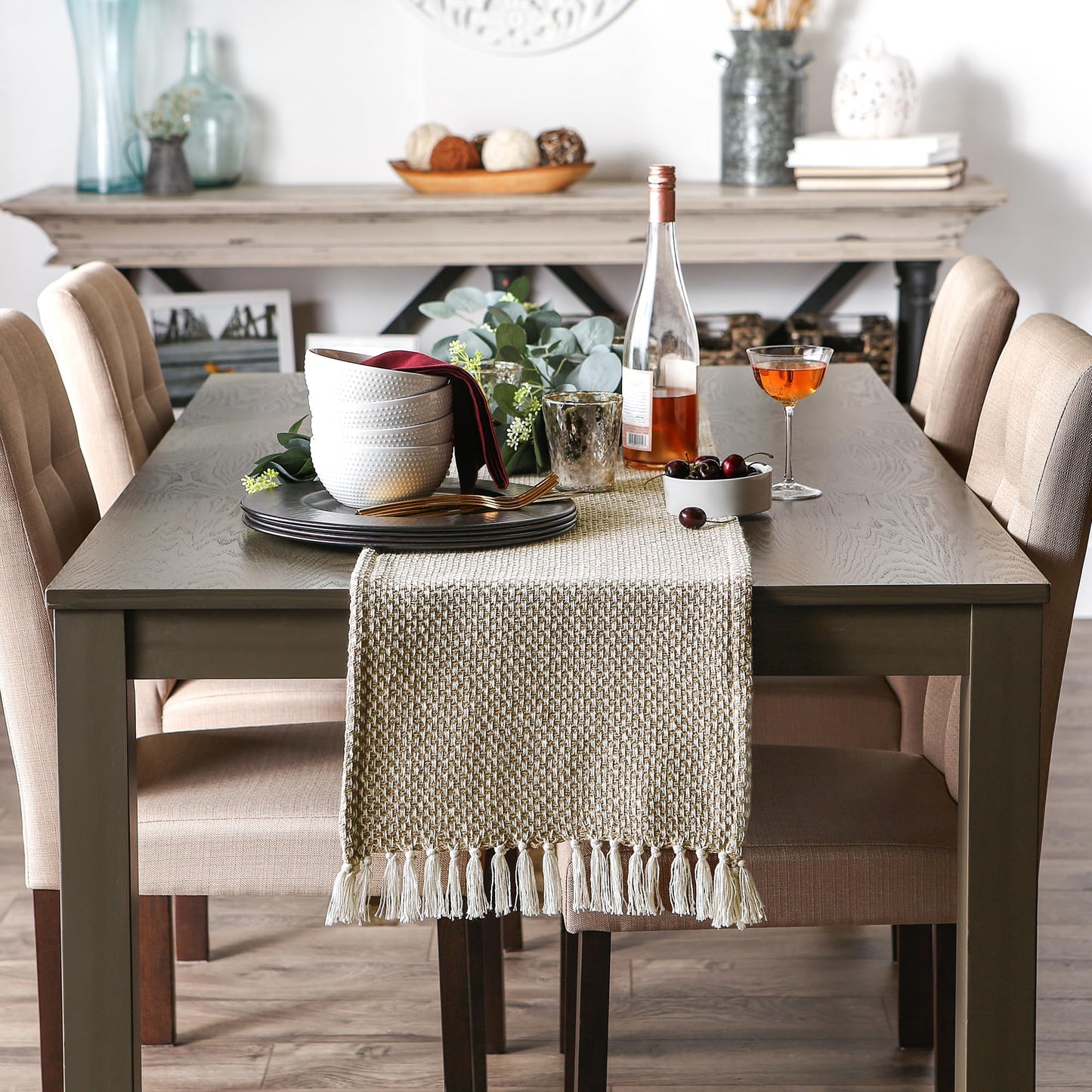 DII Woven Basics Collection 100% Cotton Knit Table Runner, 15x72, Stone