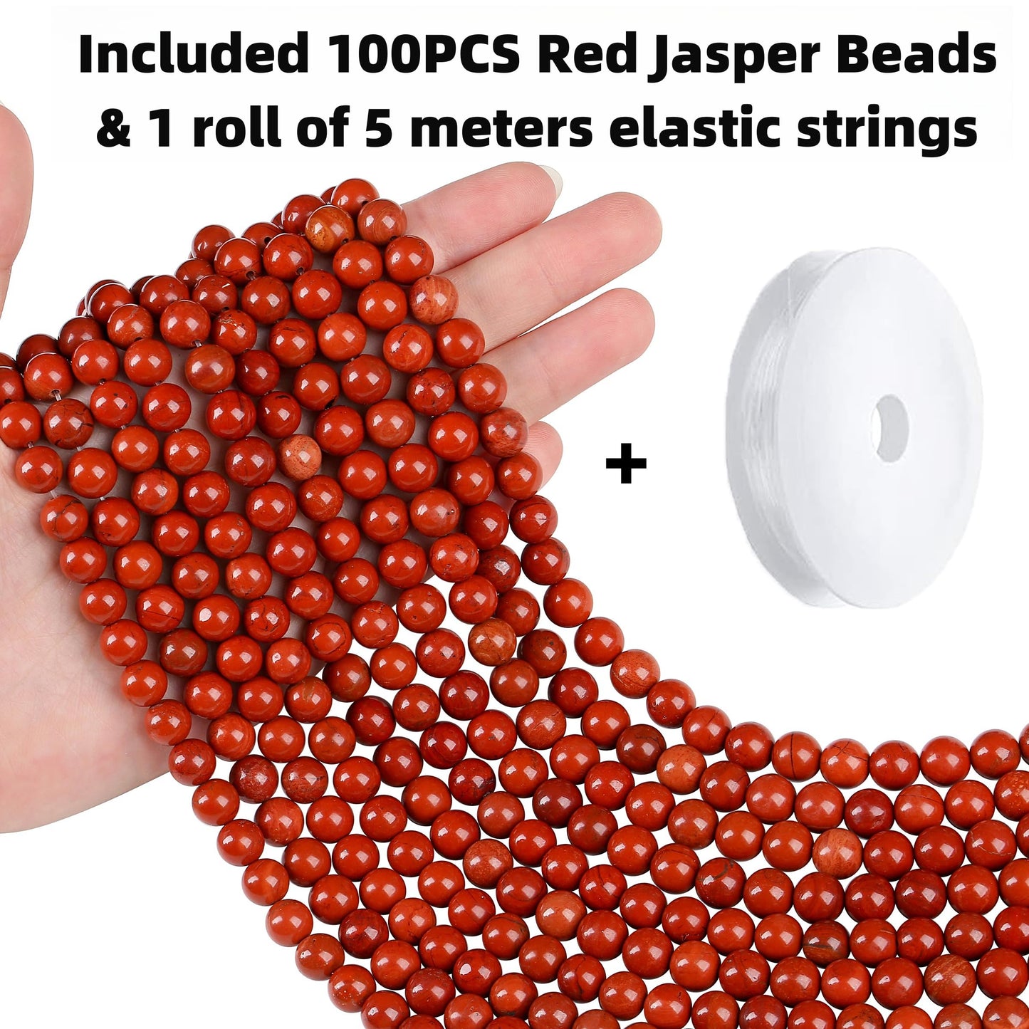 QINJIEJIE 100PCS Red Jasper Beads 8mm Natural Stone Beads Round Loose Gemstone Bead for Bracelet Beading Crystal Jewelry Making DIY Necklace Earrings 0.32"