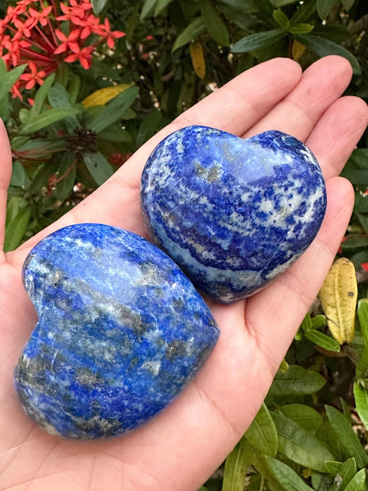 Lapis Lazuli Gemstone Hearts, Polished Lapis Lazuli Puffy Hearts, Lapis Lazuli Crystal Palm Stone, Lapis Lazuli Healing Crystal Hearts (1 Heart)