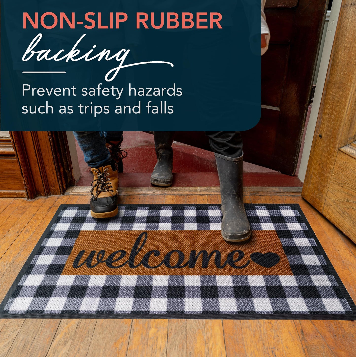 ubdyo Welcome Mat for Front Door Outside - Dirt Trapping Doormat Outdoor Entrance - Low Profile Welcome Matt Outdoor - Rubber Backing Anti Slip Door Mat - Regular 30'' x17'' (Checkered)