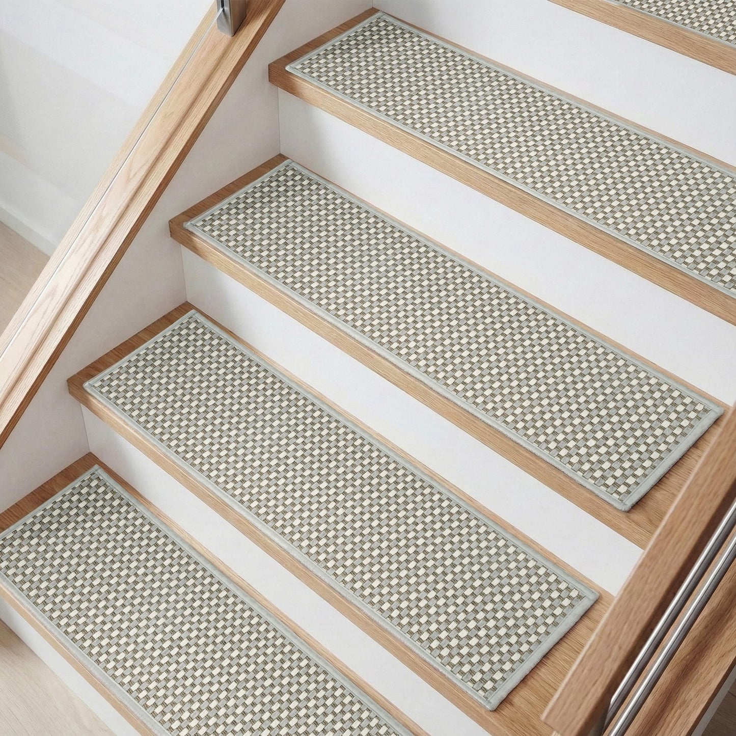WELINHOME Chenille Stair Treads for Wooden Steps 8"x30" (15 Pack), Ultra Soft Non-Slip Carpet Stair Runners Indoor, Peel and Stick Self-Adhesive Step Rugs for Kids & Dogs, Machine Washable, Gray