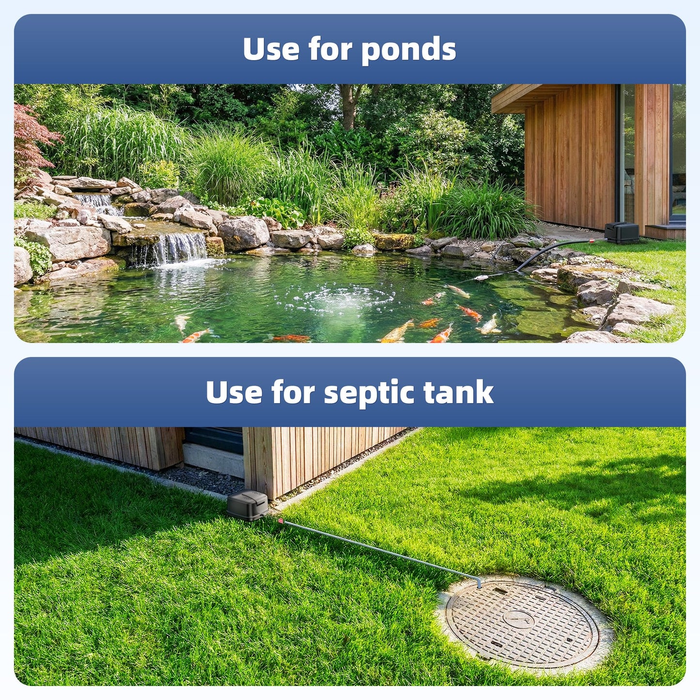 Biling Pond Aerator, Ultra Quiet 43dB 635GPH Pond Air Pump, IP55 Waterproof Septic Aerator for Outdoor Ponds, Koi Ponds, Water Gardens and Septic Tank BL-40