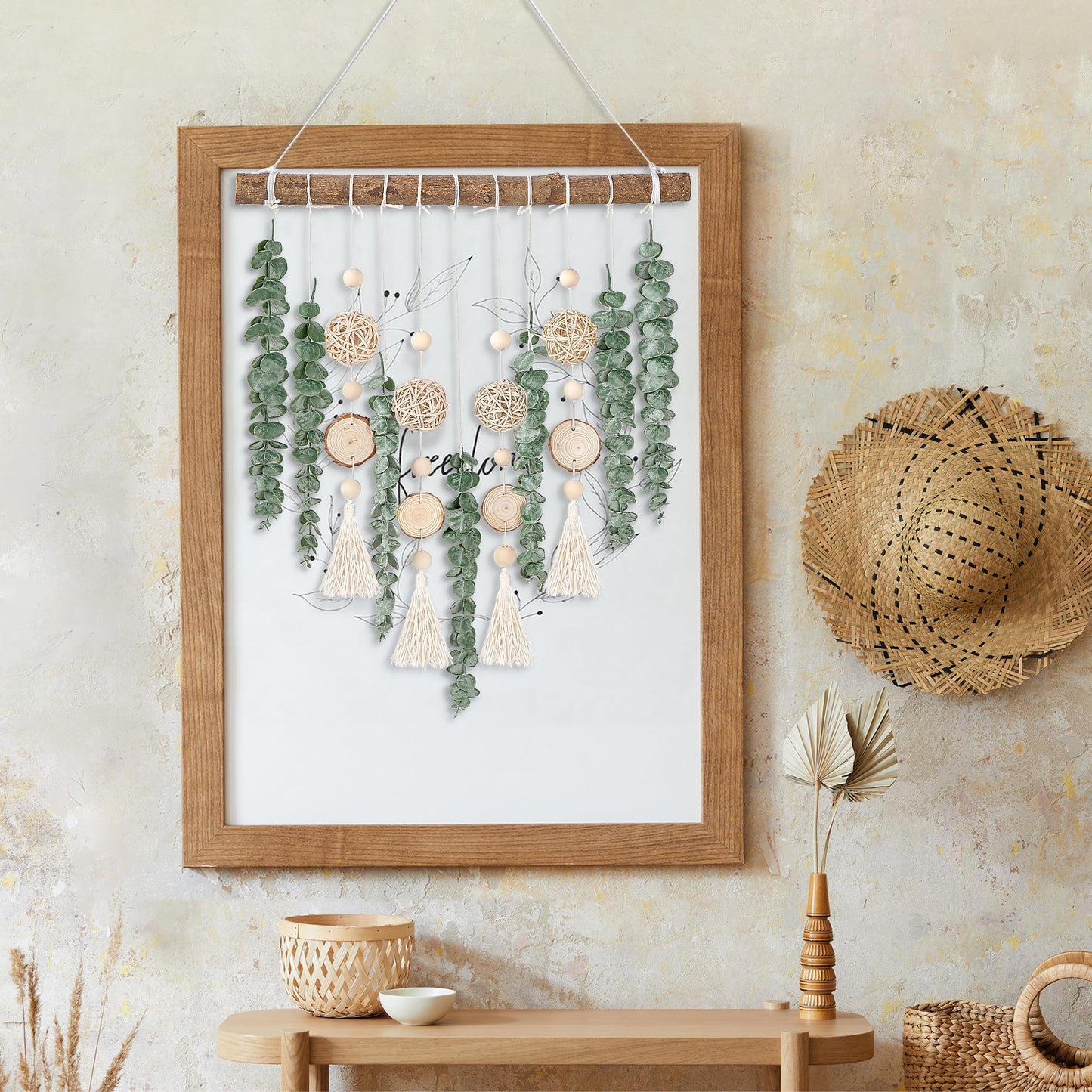 Sggvecsy 21’’ Eucalyptus Wall Hanging Decor Artificial Eucalyptus Plant Fake Greenery Leaves Boho Wall Decor with Wooden Stick for Bathroom Bedroom Kitchen Rustic Farmhouse Home Living Room Decoration