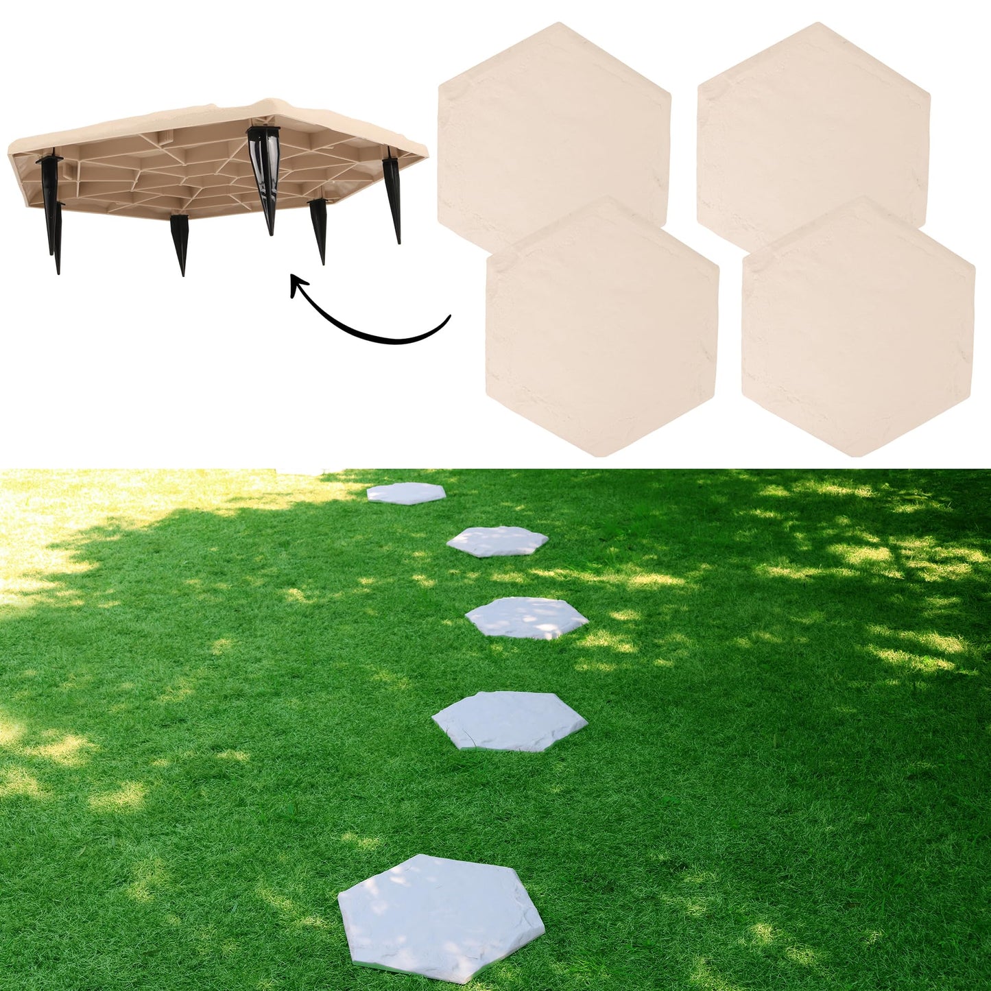 MARCHROSE 4Pcs Large Stepping Stones Outdoor Garden Walkway, Durable Plastic Pavers for Patio, Pathway, and Landscaping, Weatherproof Stepping Stones with Ground Stakes for Easy Installation