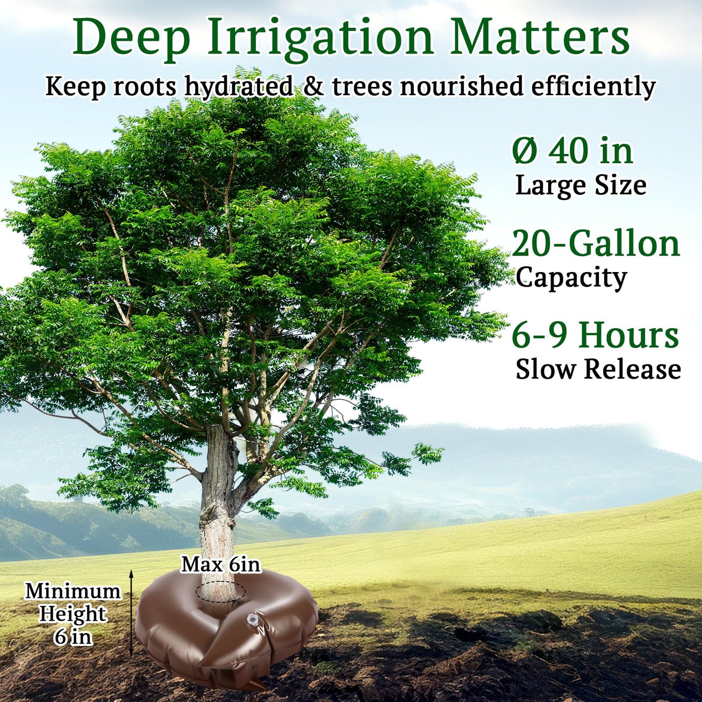 Sunnychicc 4 Set Tree Watering Ring 20gal Watering Bags with Coconut Fiber Mulch Ring – Deep Root and Slow Release Automatic Drip Irrigation System for New Trees, Multi-Trunk Trees and Shrubs