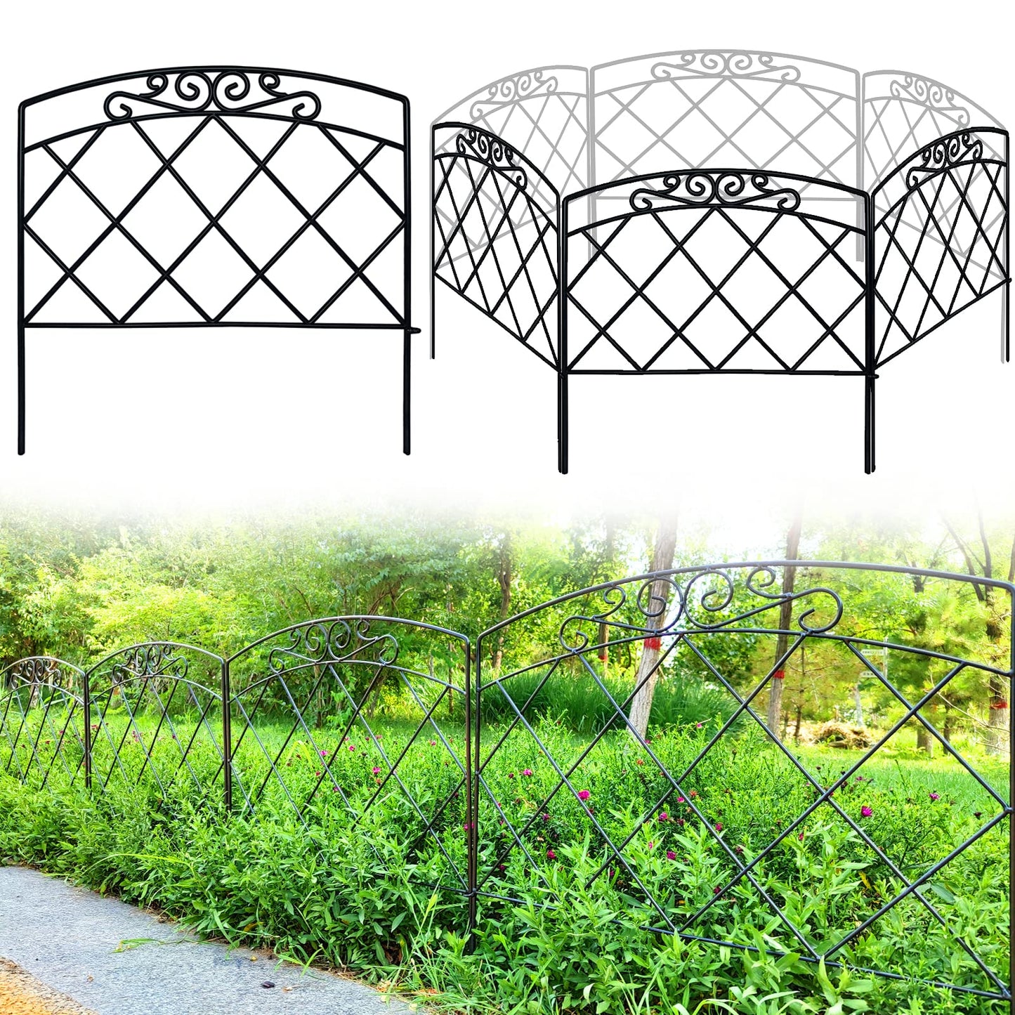 Thealyn Decorative Garden Fence 24 in H x 24 in W (5 Panels, Total Length 10 ft) Rustproof Metal No Dig Fencing Animal Barrier Fence, Outdoor Border for Dog, Yard, Patio, Flower, Bed