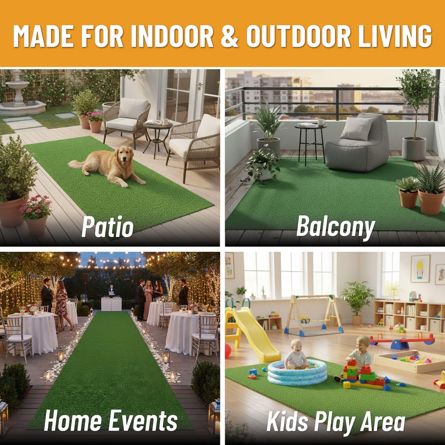Ottomanson Artificial Grass Outdoor Rug for All-Weather Use, UV Fade Resistant Faux Turf with Drainage Holes, 7'10" x 9'10"