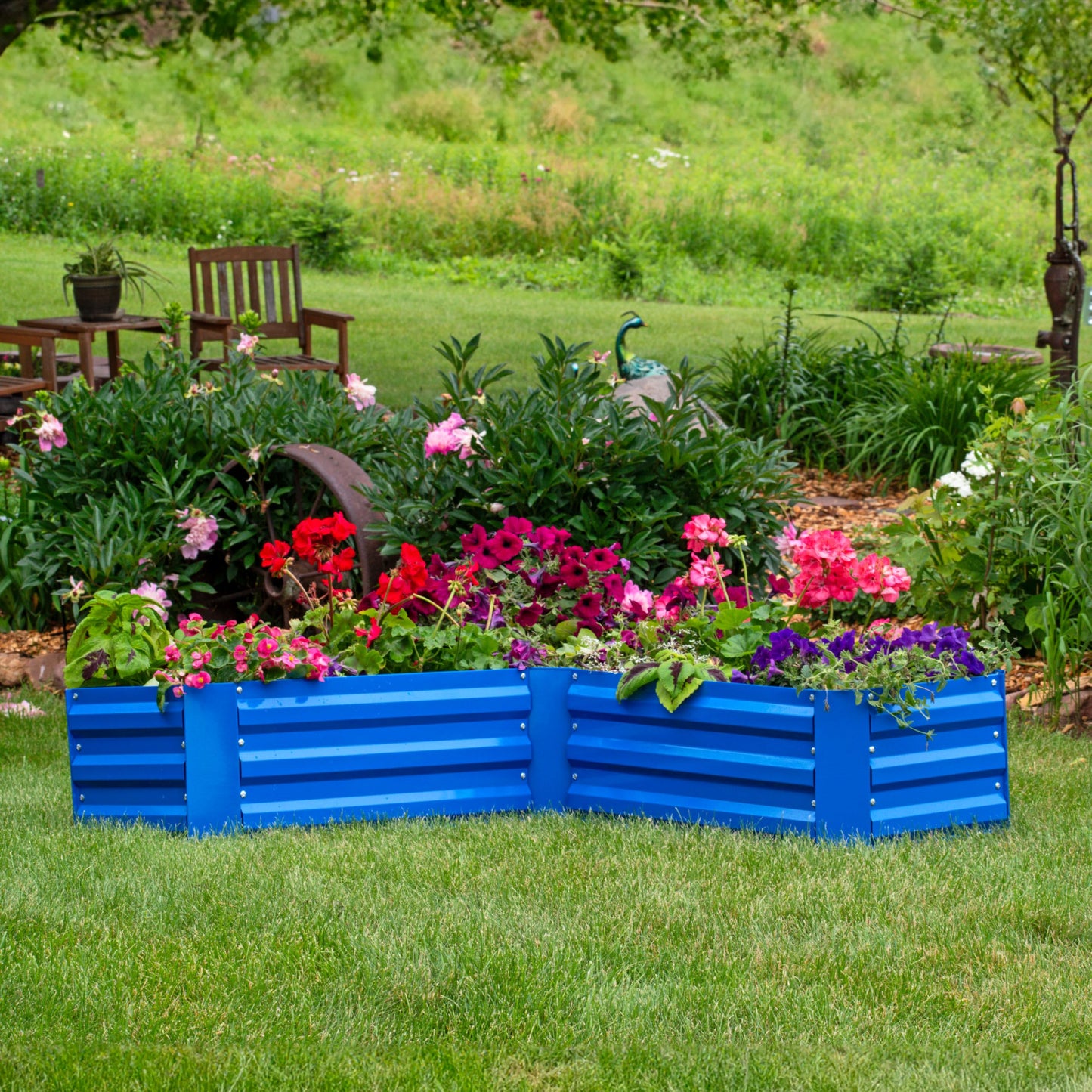 Sunnydaze Galvanized Raised Garden Bed - Metal Raised Bed for Gardening - Outdoor Planter Box for Flowers, Plants, and Vegetables - Blue - 12" L-Shaped