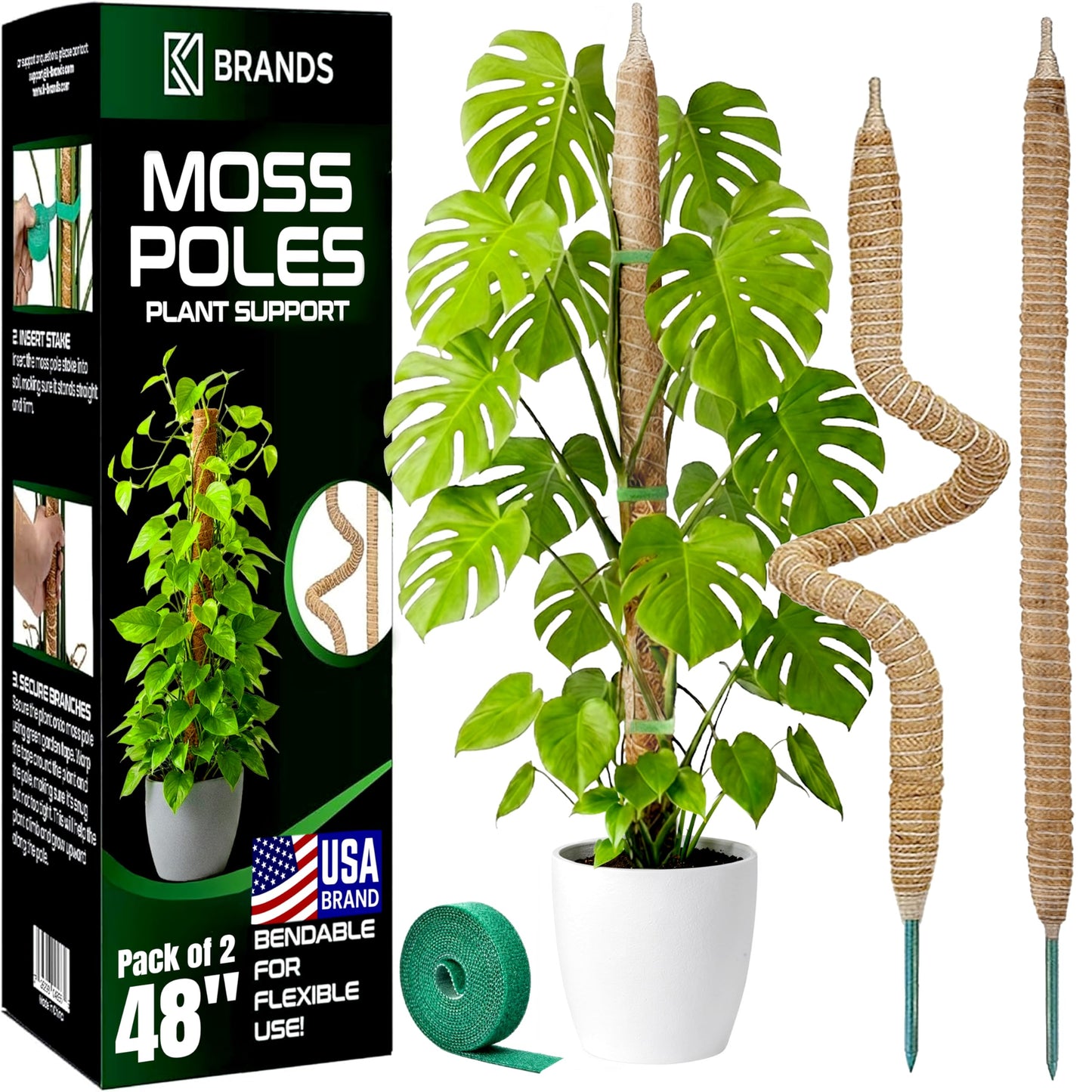 2 Pack 48'' Bendable Moss Pole Monstera Plant Support for Climbing Indoor Plants - Stakes for Potted Climbers - Tall Sticks Indoor Trellis for Houseplants - Accessories for Monstera Pot