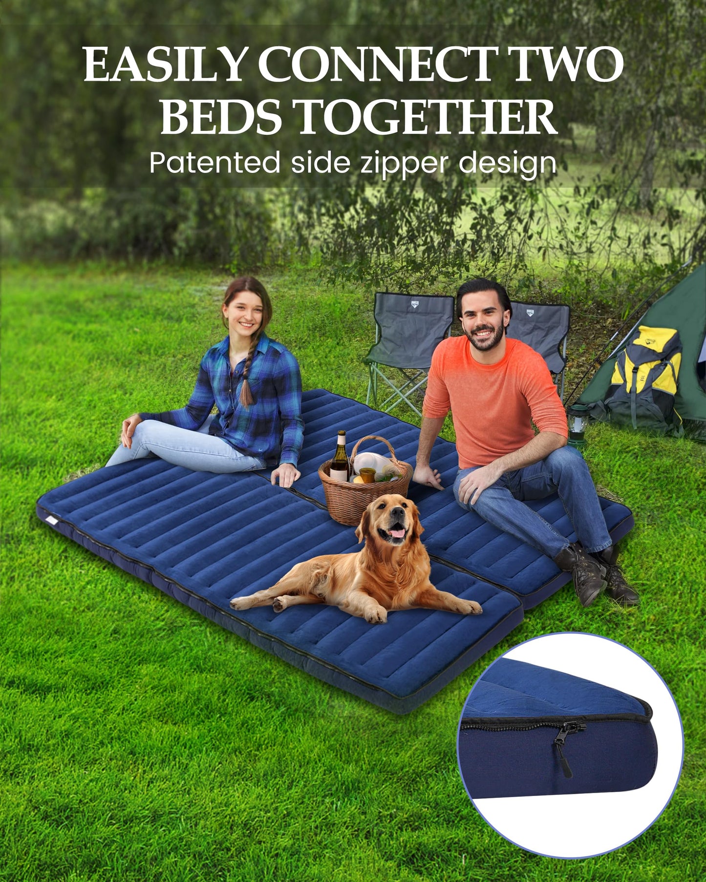 Kampair Inflatable Sleeping Pad for Camping, Extra-Thick 4.75" Single Air Mattress with Soft Velvet Top, Machine Washable, Family Lightweight 4-Season Pad for Traveling & Hiking, Blue