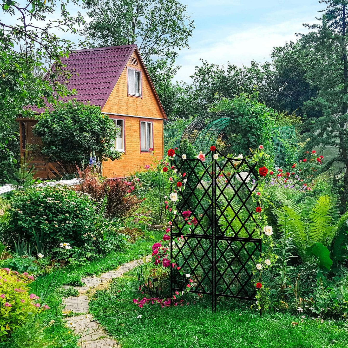 Newtay Giant Trellis for Climbing Plants, Rustproof Metal Vine Trellis with Black Coating Large Heavy Duty Plant Trellis for Outdoor Climbing Plants Vegetables Support (58'' X 36'',Stylish Style)