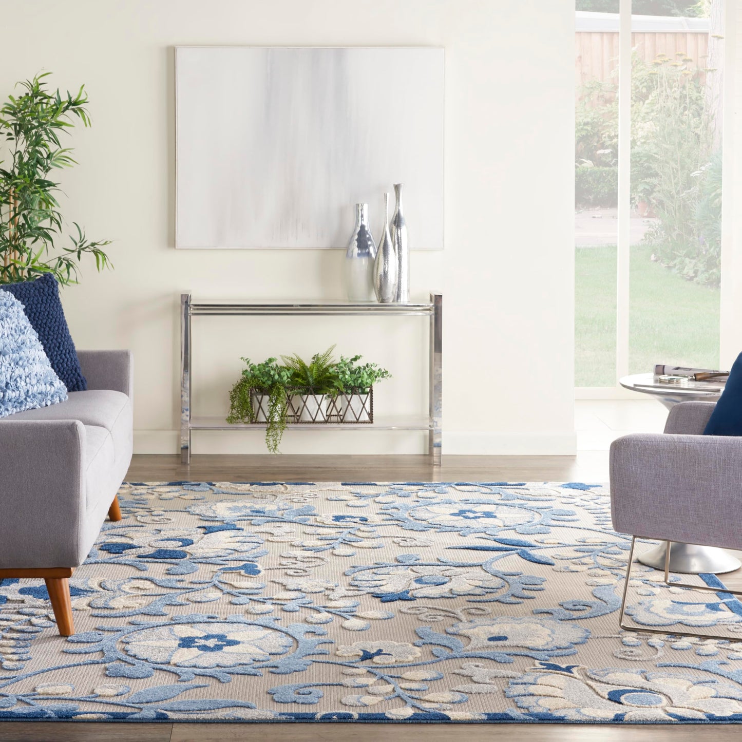 Nourison Home Aloha Blue Grey 7' x 10' Area Rug - Easy Clean, Non Shedding, Bed Room, Living Room, Dining Room, Kitchen (7' x 10')