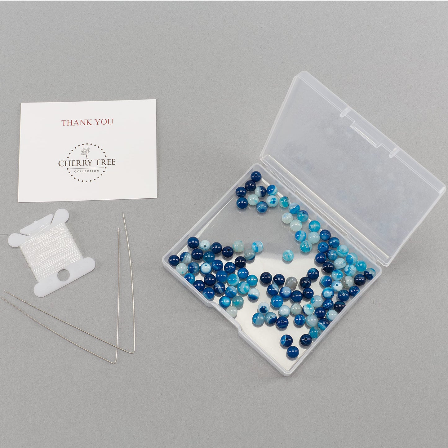 Cherry Tree Collection | 100PCS 6mm Lace Agate (Blue) Gemstone Round Beads for Jewelry Making | Includes Storage Box, Elastic String, and Needles