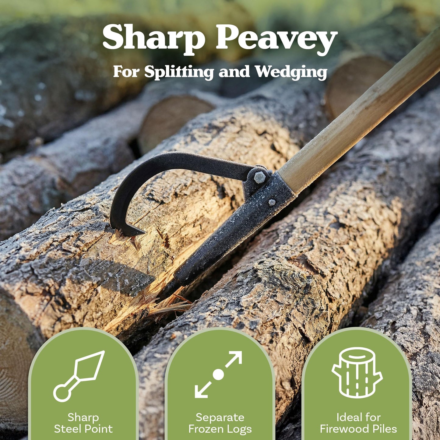 Log Peavey and Cant Hook Tool – 49-inch Wood Handle for Separating Stacked Firewood - Retractable 18-inch Opening for Turning Logs by Earth Worth