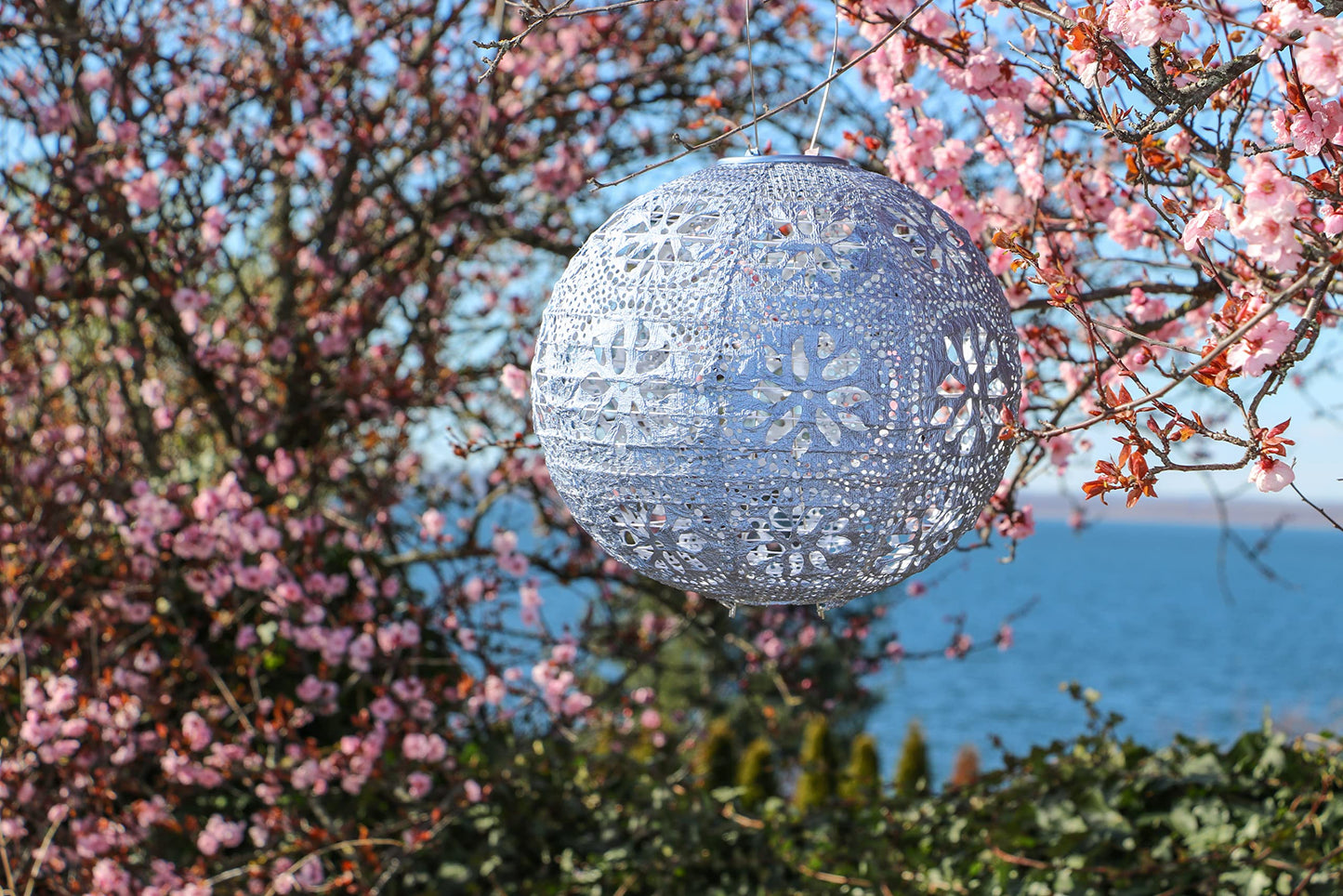 Allsop Home & Garden Soji Stella Boho Outdoor Weatherproof Tyvek® Hanging Solar Lantern. Dual White LEDs and Stainless Steel Easy to Hang Frame.