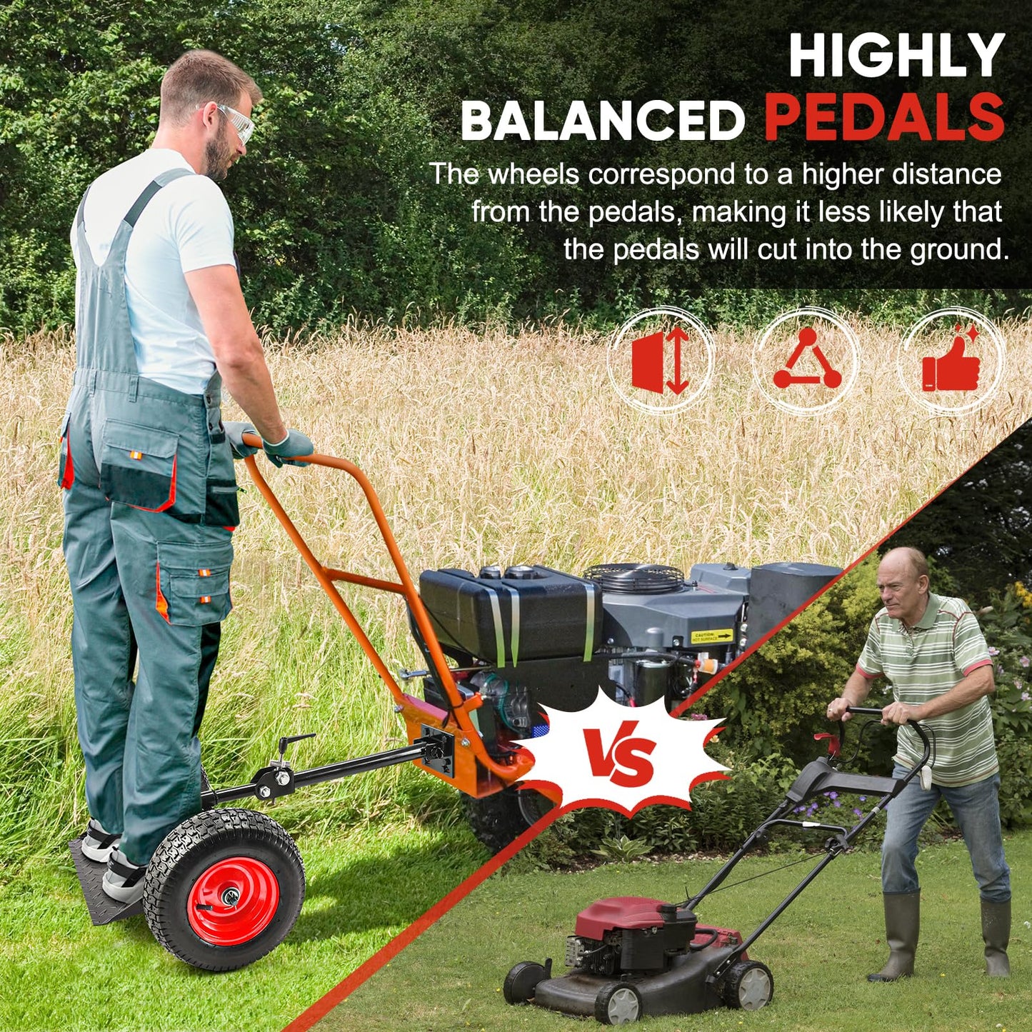 GADFISH Lawn Mower Wheels Sulky, Walk Behind Mower-Sulky, Lawn Trailer with 13" Tires for Mower, Easy Forward & Reverse Lawn Mower Trailer, Black & Red