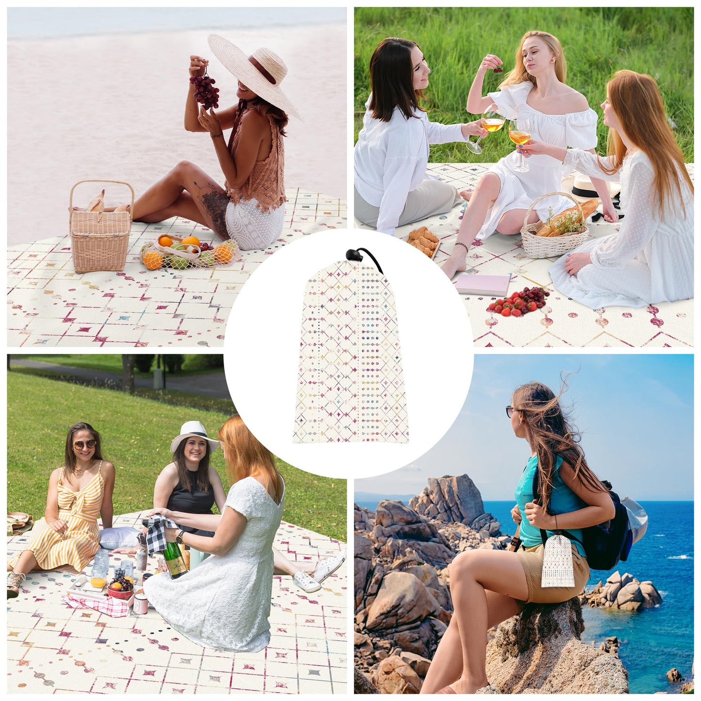 Beach Blanket Waterproof Sandproof, 10'X 9' Extra Large Oversized Beach Mat for 2-8 Adult, Quick Drying Lightweight & Durable Polyester Picnic Blanket for Outdoor, Travel, Camping, Hiking-Monaco