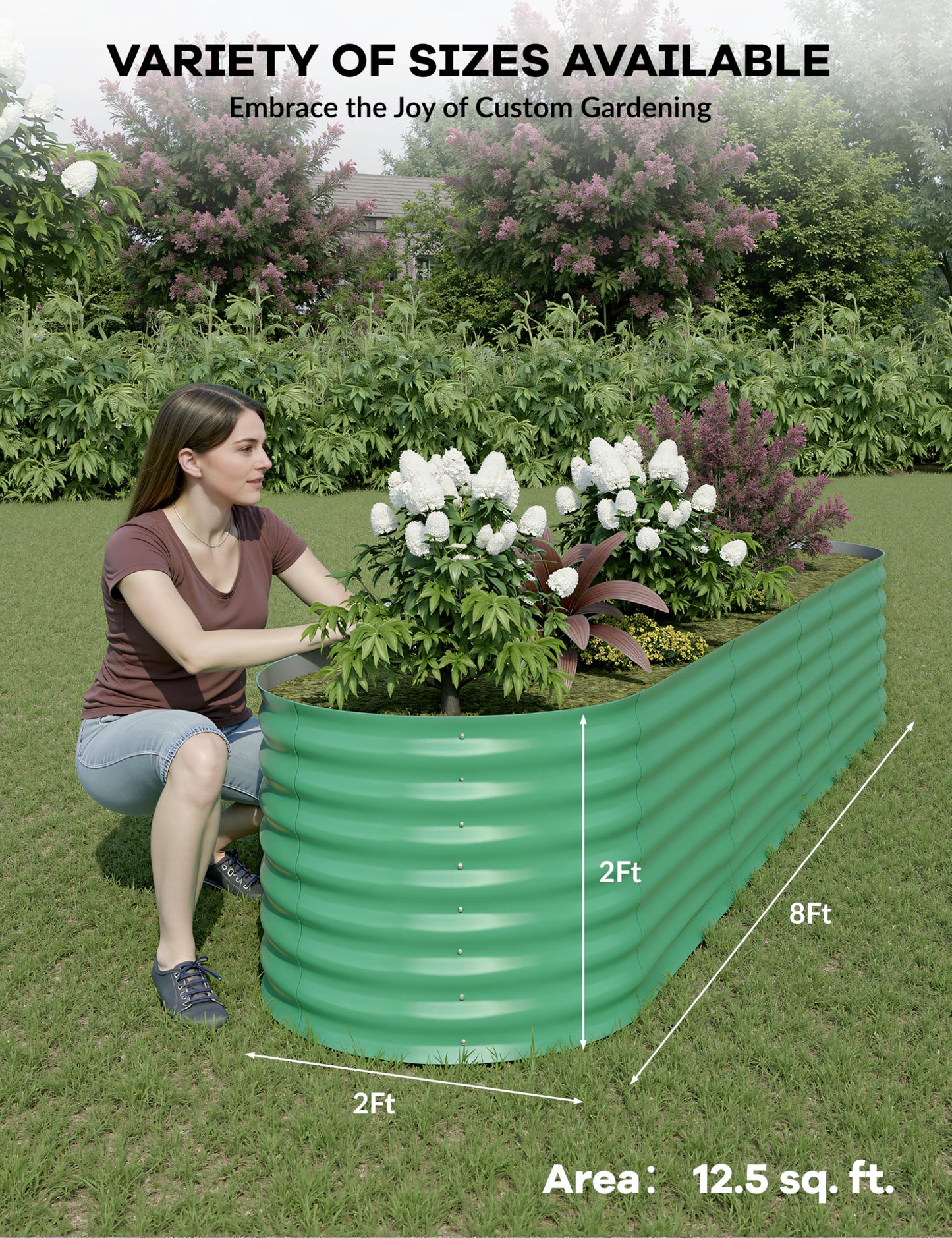 GarveeLife 8x2x2 ft Galvanized Raised Garden Bed - 24“ Tall Metal Planter Box for Vegetables, Flowers, Herbs, Rust-Resistant Outdoor Garden Box, Easy Assembly Raised Beds for Gardening, Green