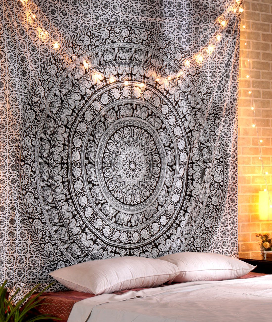 RAJRANG Indian Mandala Large Tapestry Wall Hanging Black And White Elephant Cotton Aesthetic Tapestries For Bedroom Hippie Beach Bohemian Boho Decor Table Cloth Queen 90x84 Inches
