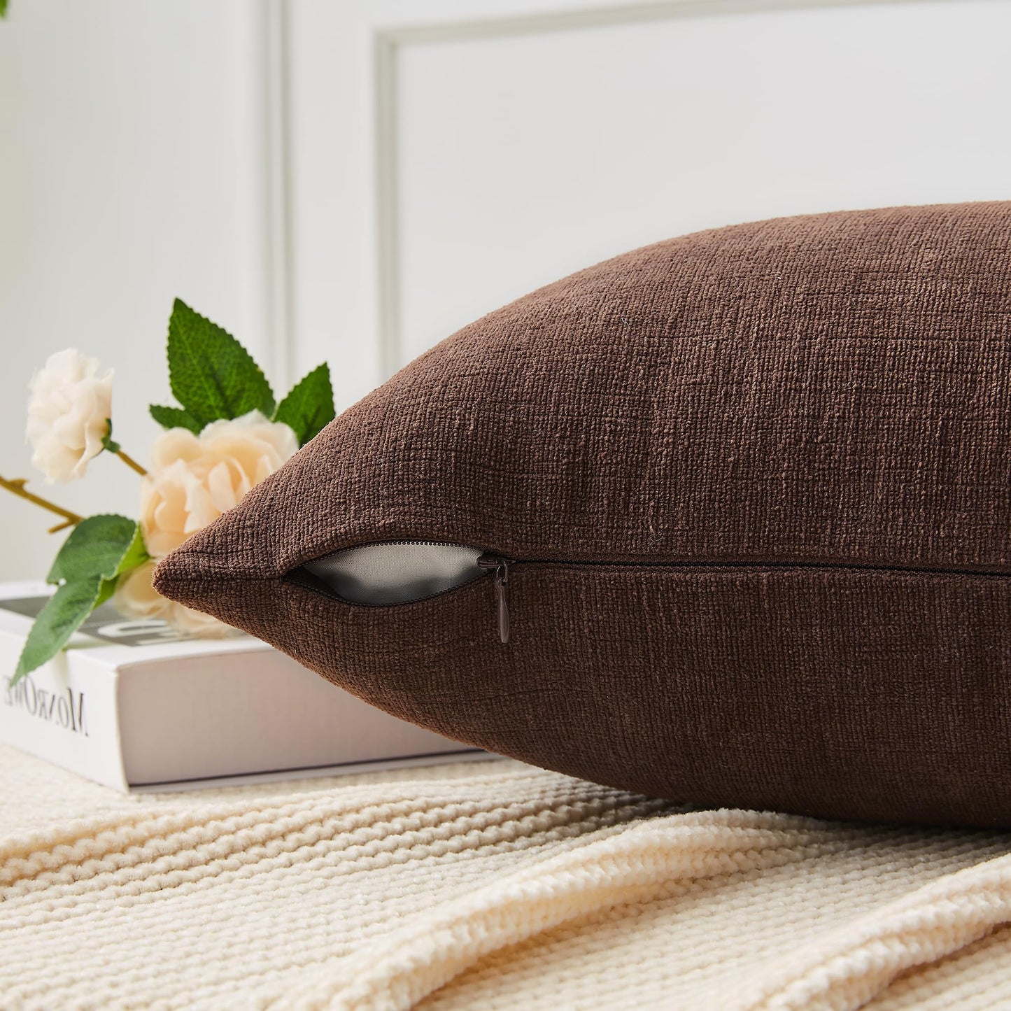 GAWAMAY Decorative Chenille Throw Pillow Covers 26x26 Inch Pack of 2, Soft Square Couch Pillow Cover for Sofa Cushion Living Room Bedroom Solid Dyed Oversized Pillowcases Coffee 66x66cm (ONLY Covers)