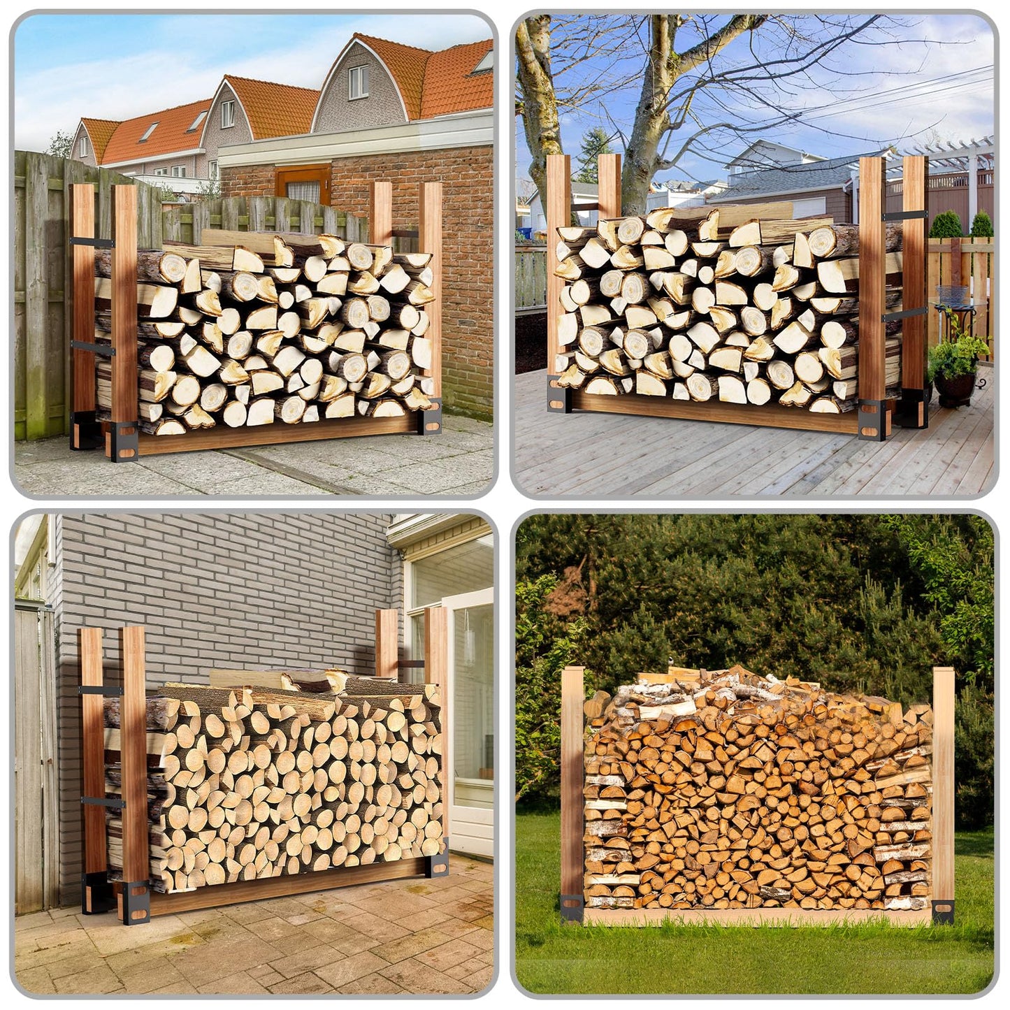 Eibikdi Firewood Rack Outdoor, Adjustable Length Wood Storage Brackets Kit, Log Stacking Stand Holder for Outdoor Indoor Fireplace, Wood Burning Fire Pits, Black, Set of 2
